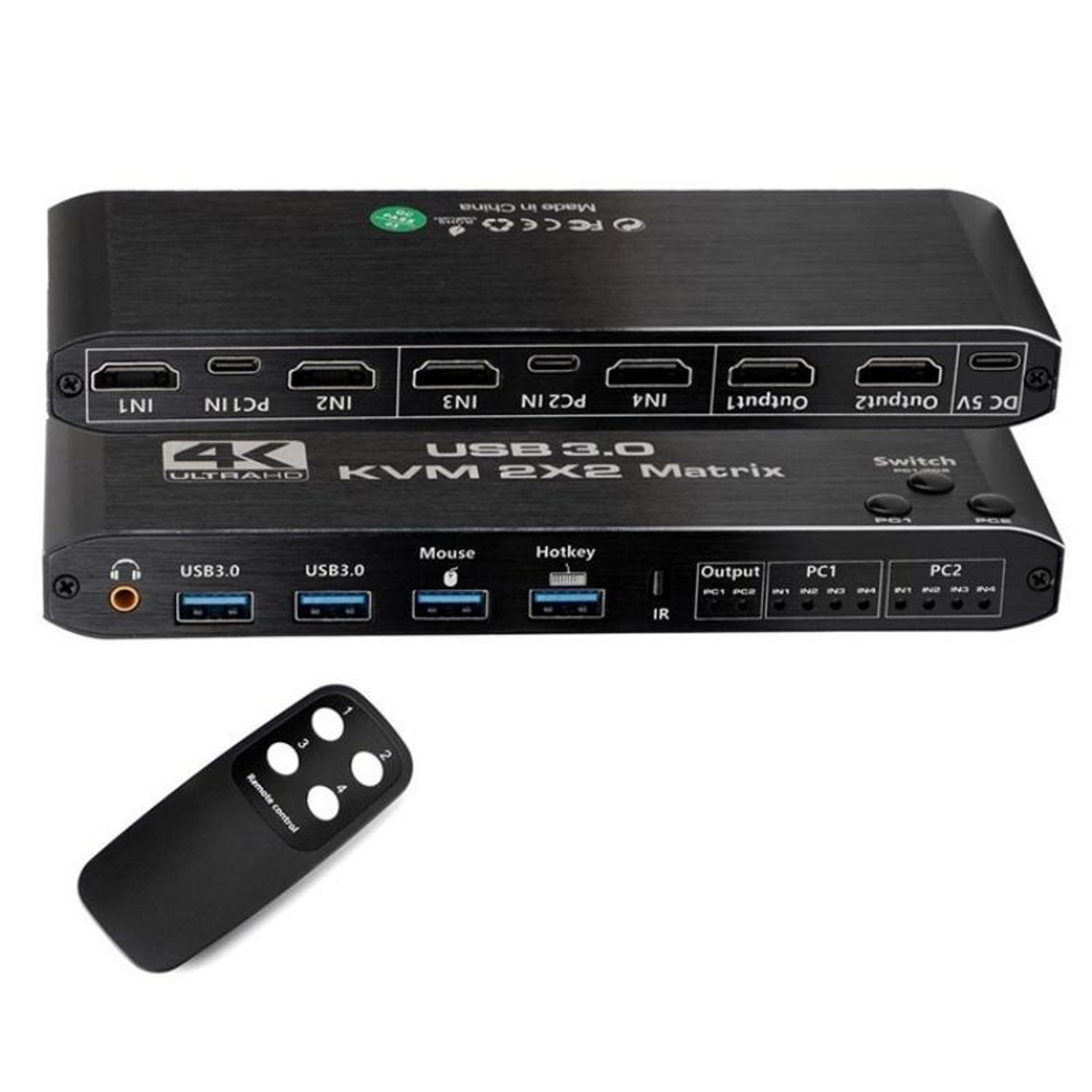 k3-1 4k kvm switch 2x2 hdmi matrix with dual monitor, usb 3.0 and remote control