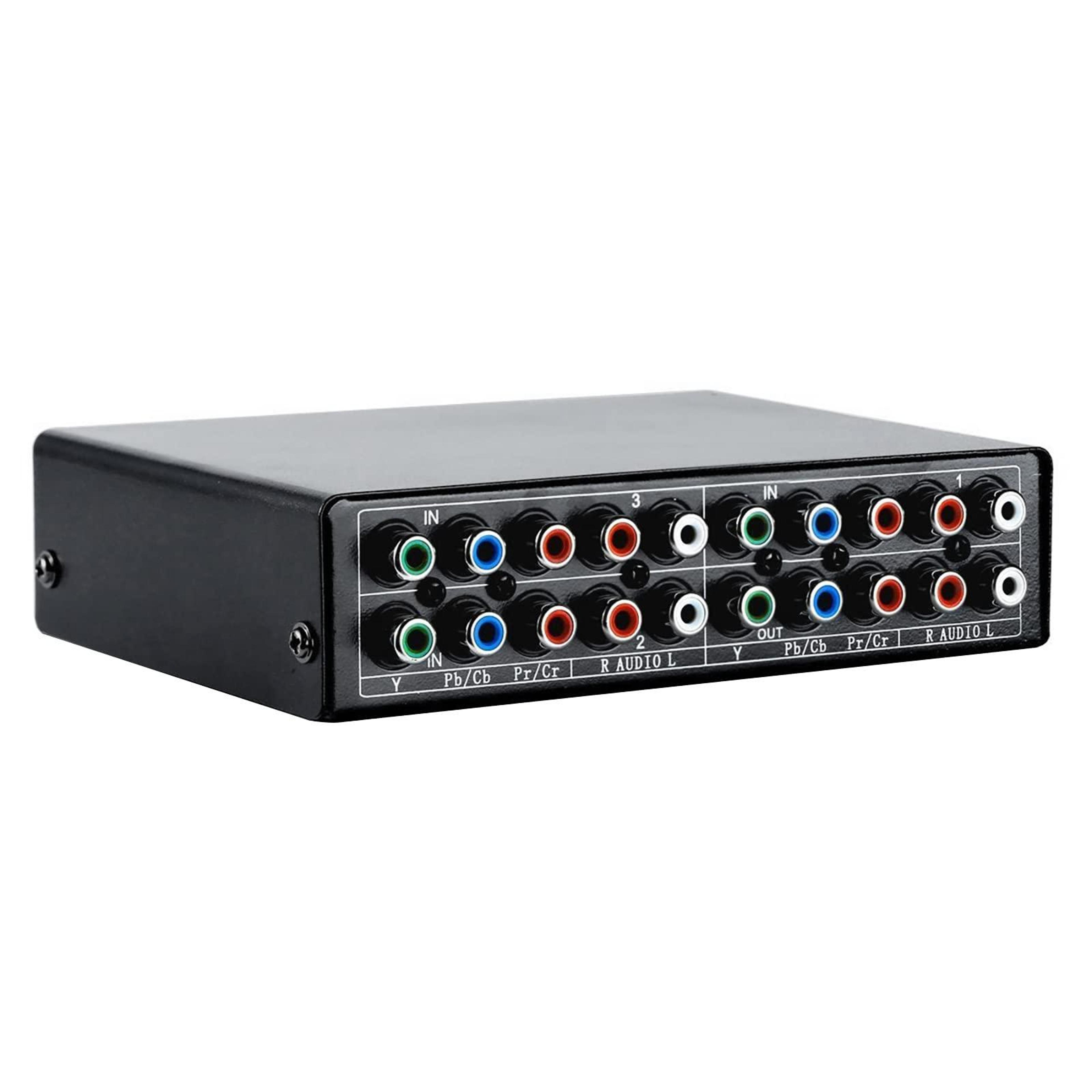 3-port ypbpr component video switch with stereo audio, plug-and-play 3 in 1 out selector