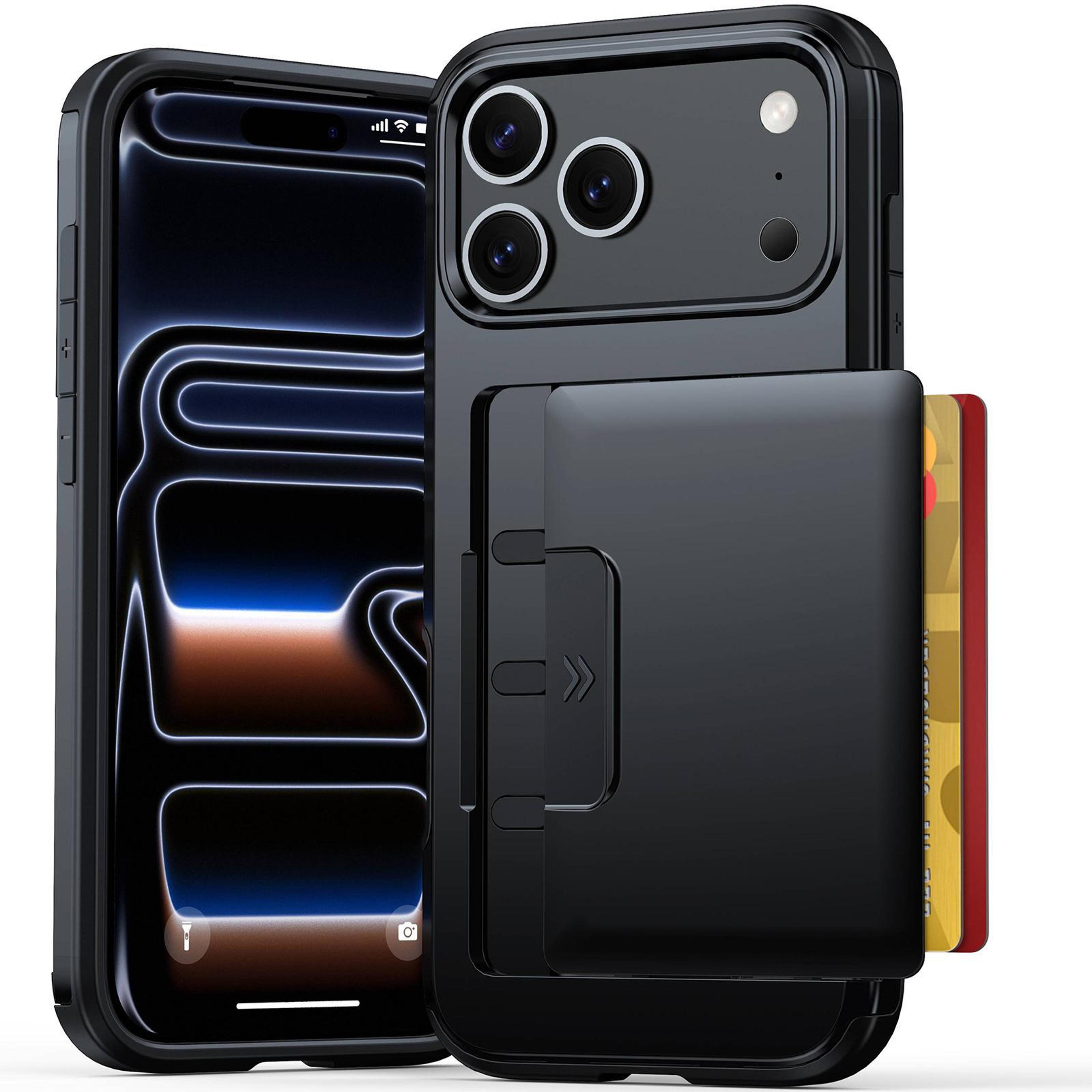 iphone 18 pro max wallet case with sliding card holder and hybrid pc tpu protection