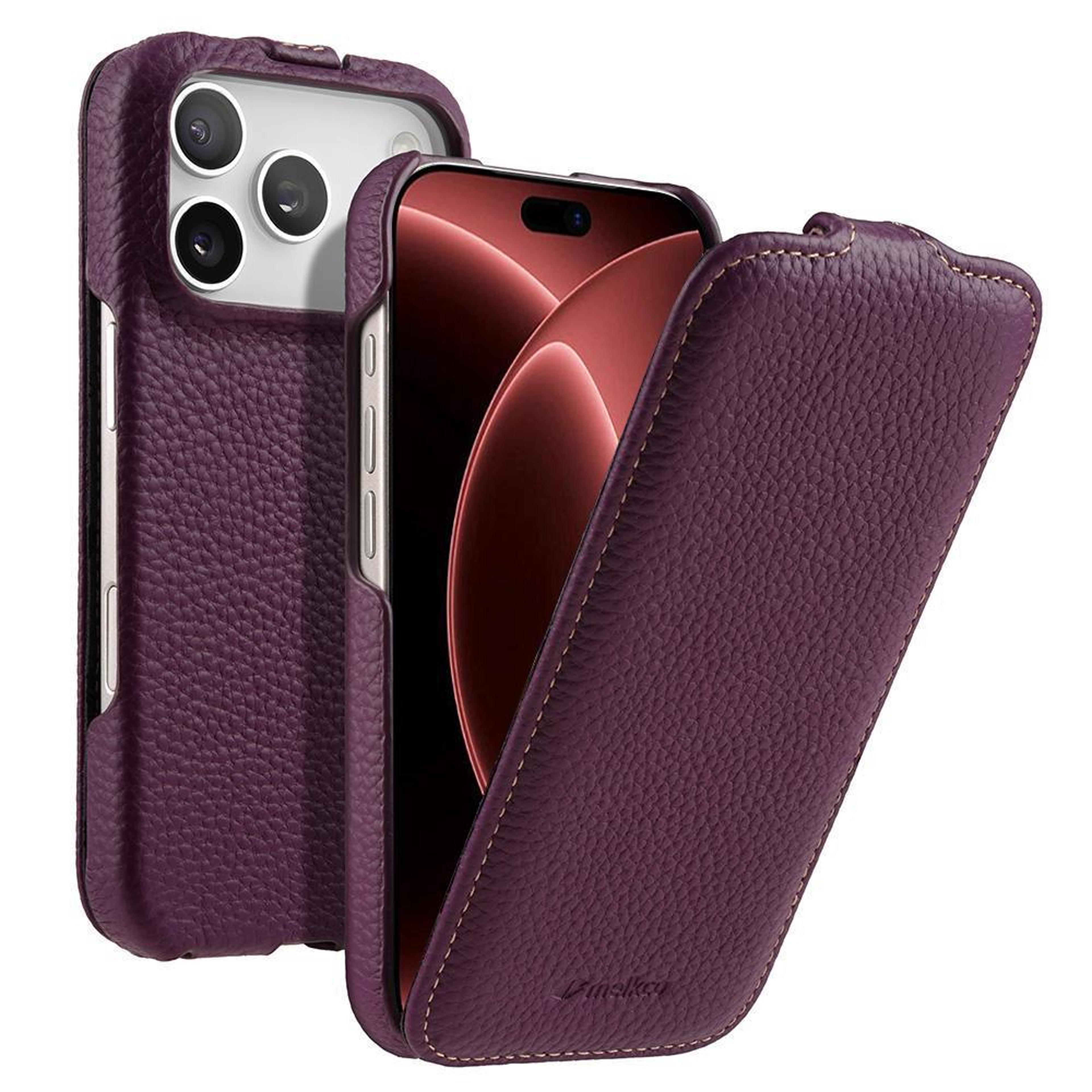 melkco iphone 18 pro leather case with vertical flip cover and magnetic charging