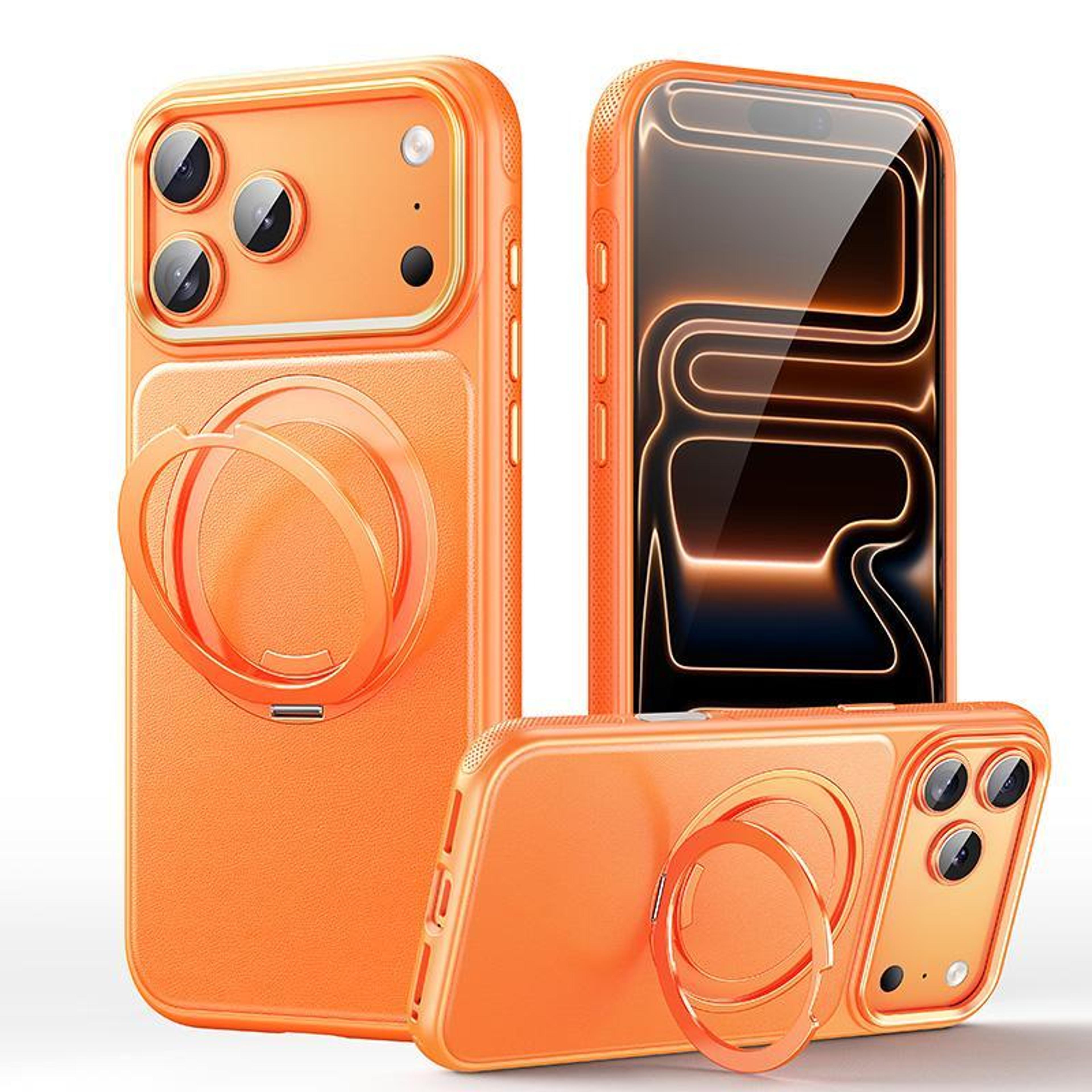 iphone 18 pro leather magnetic case with 360-degree rotating holder
