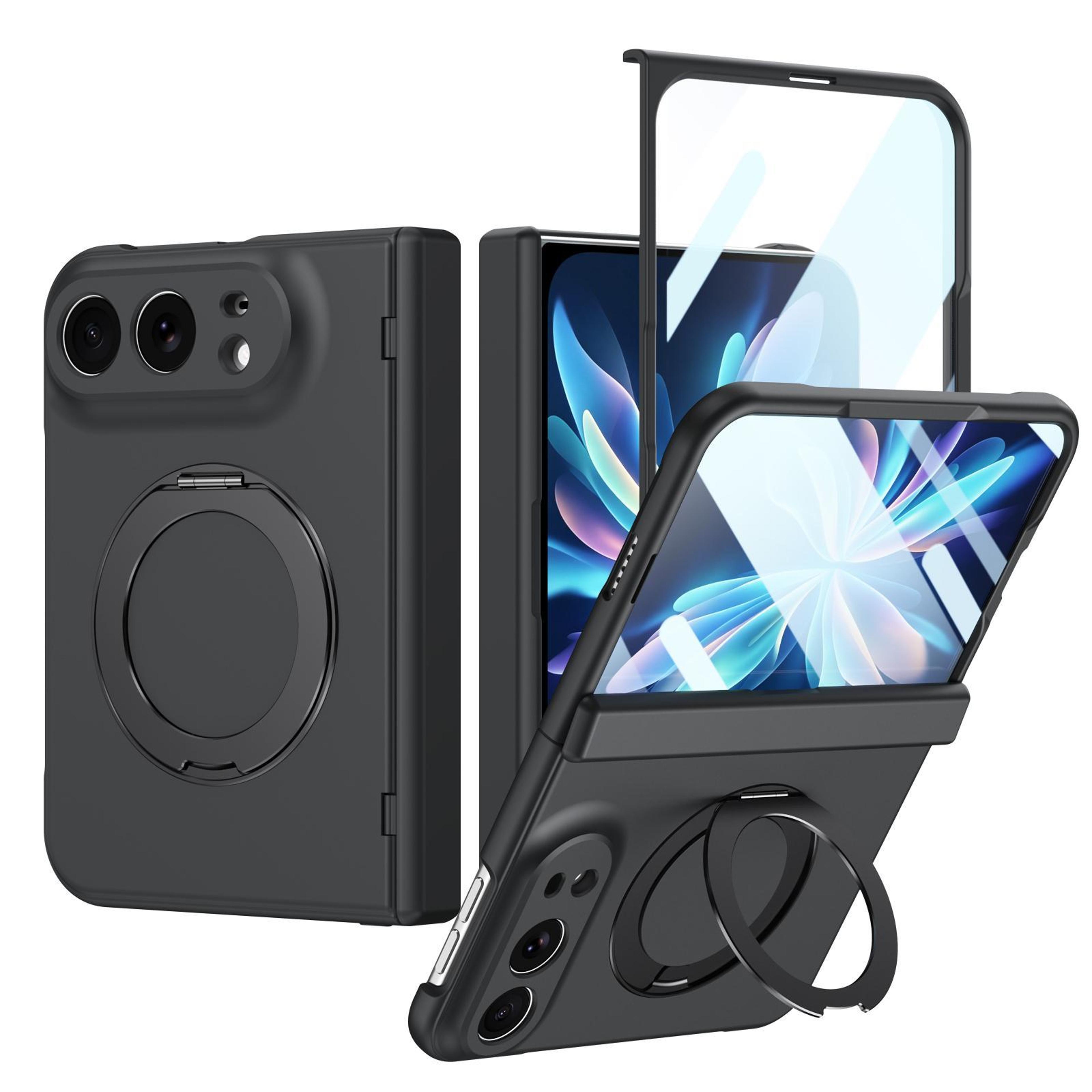 iphone fold magnetic case with 360° ring stand, hinge protection and built-in screen protector