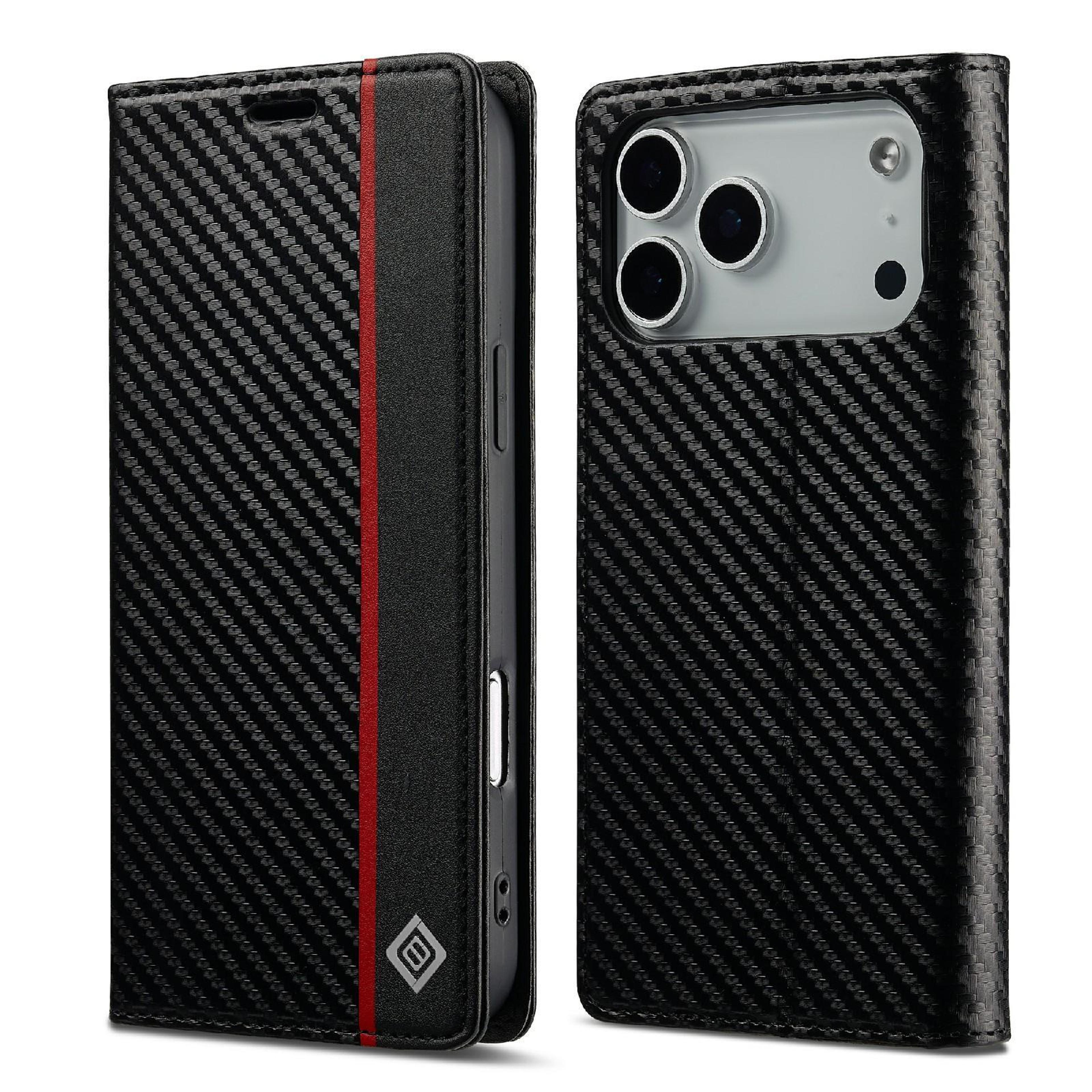 iphone 18 pro carbon fiber texture leather wallet case with stand