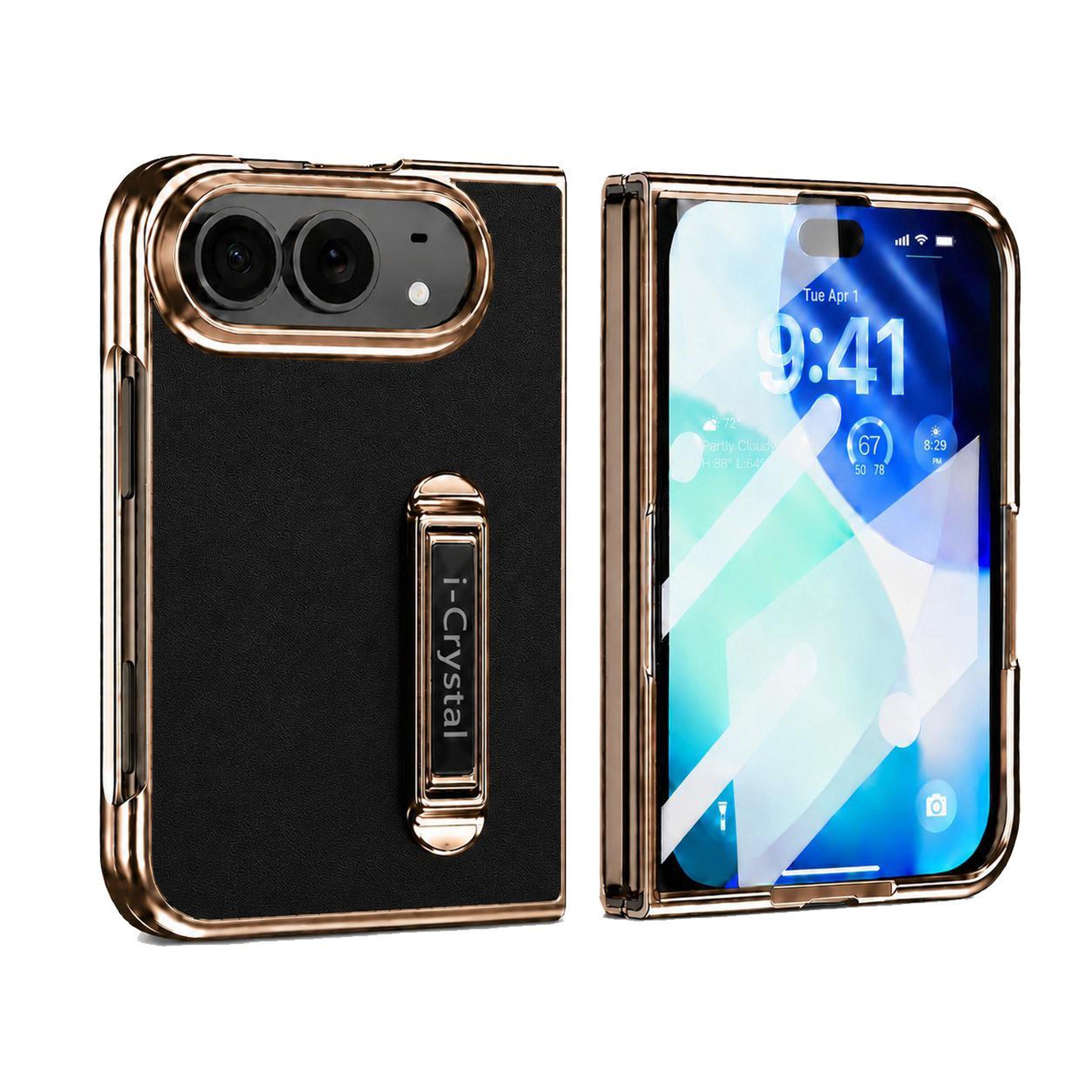 iphone duo case with vegan leather, hidden kickstand & built-in screen protector