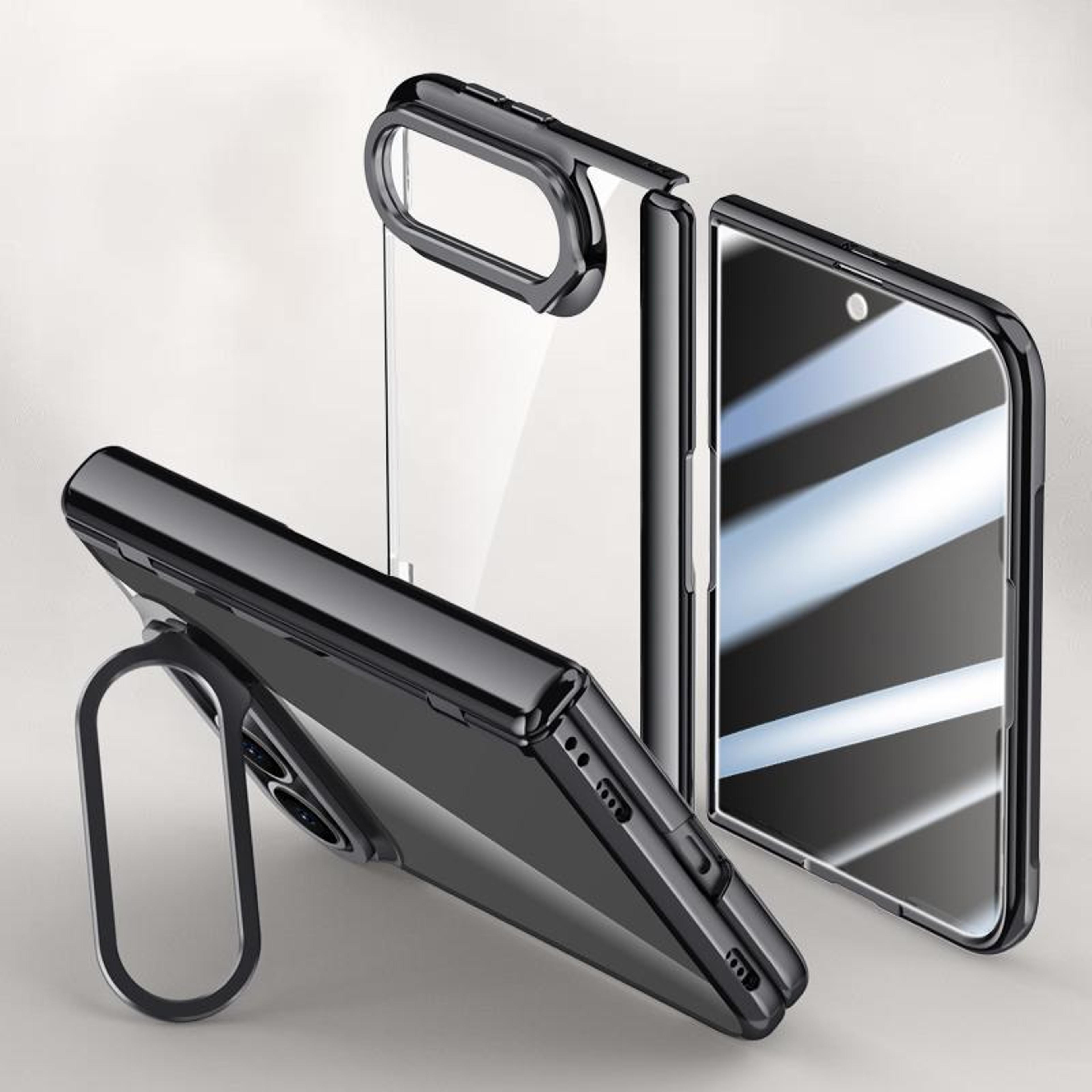 iphone duo privacy case with tempered glass screen protector, clear back & 360° camera stand