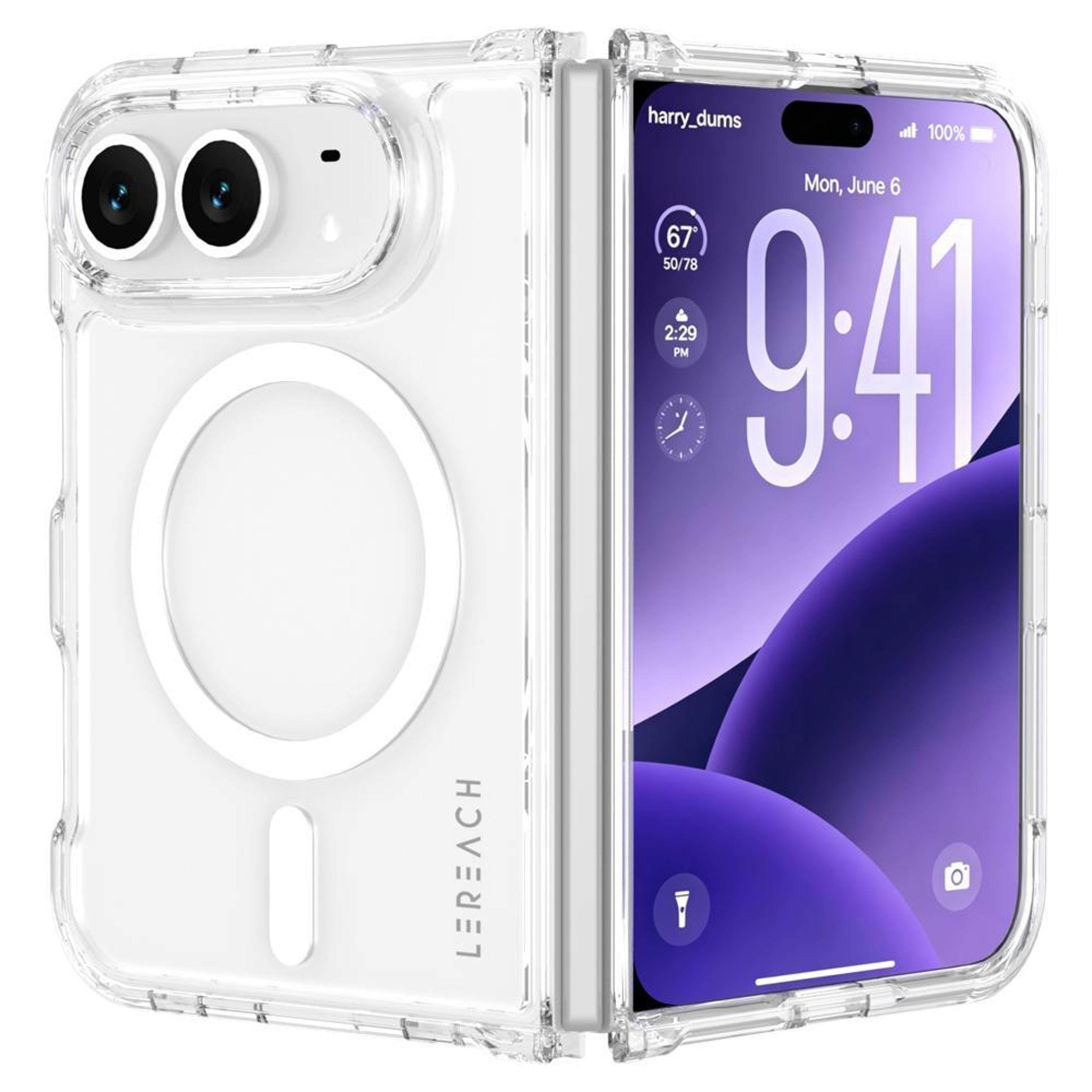 lereach toc clear magnetic iphone duo case with dual-layer shock protection