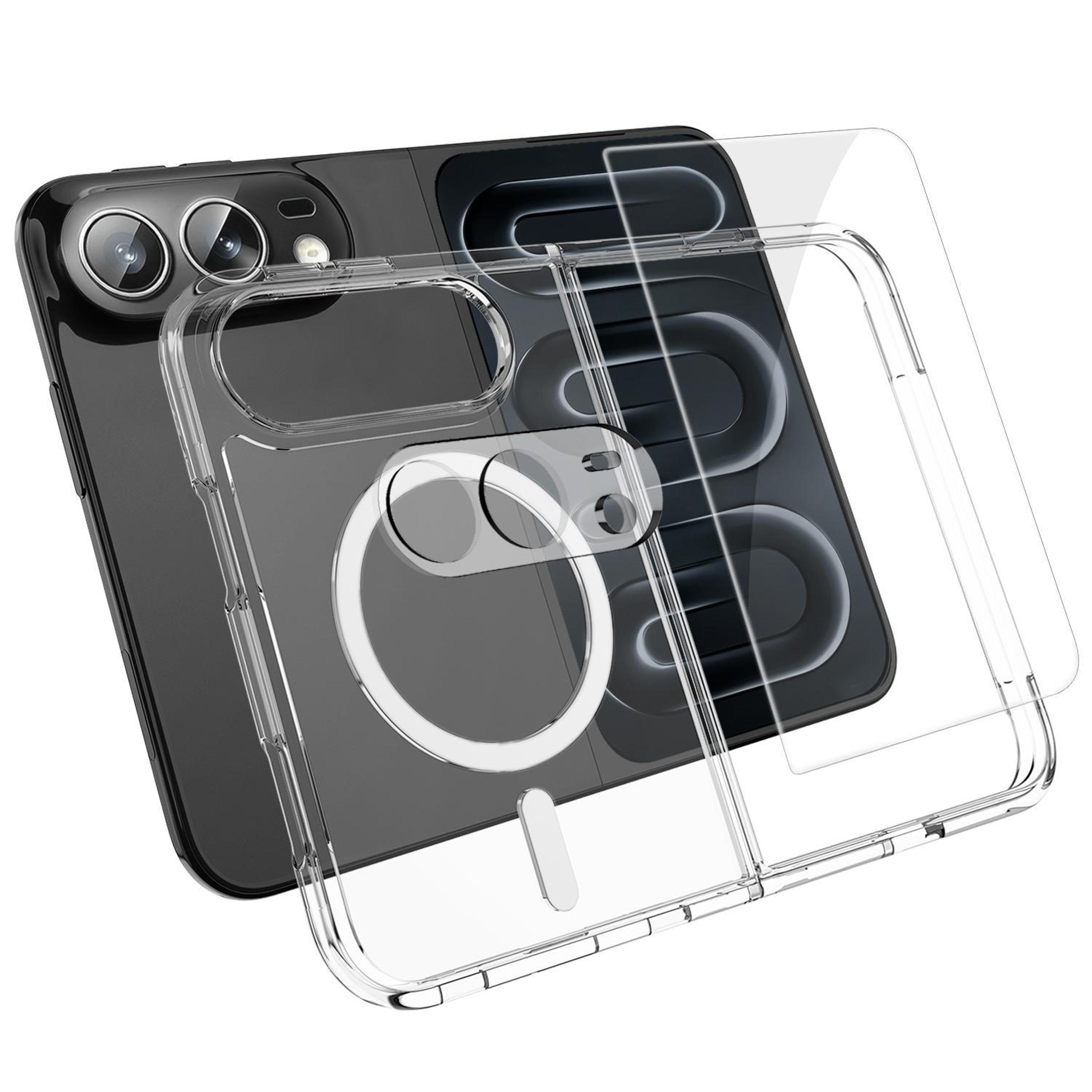 3-in-1 clear magnetic iphone duo case with 9h screen and camera lens protection