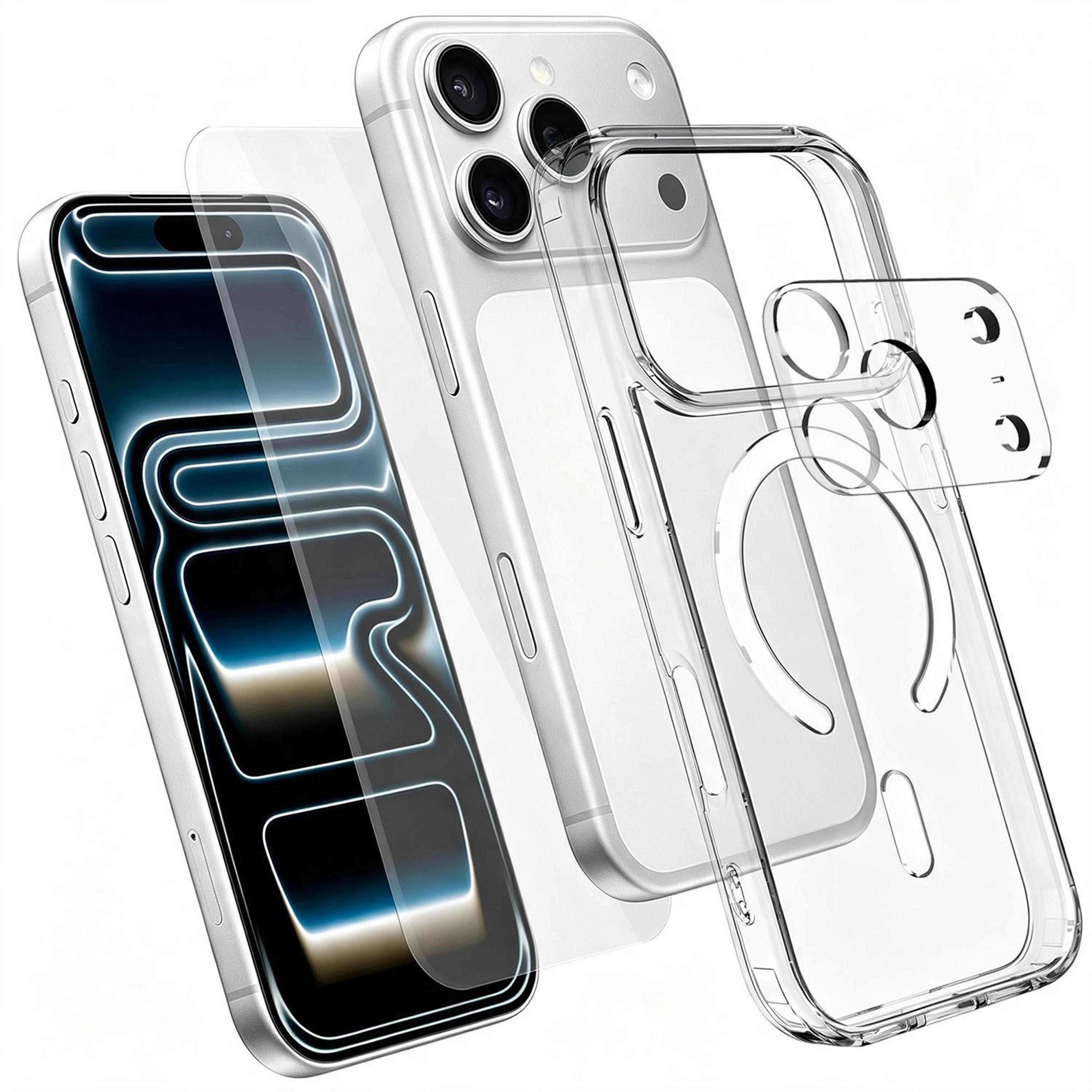 iphone 18 pro 3-in-1 clear magsafe case with tempered glass and lens protector