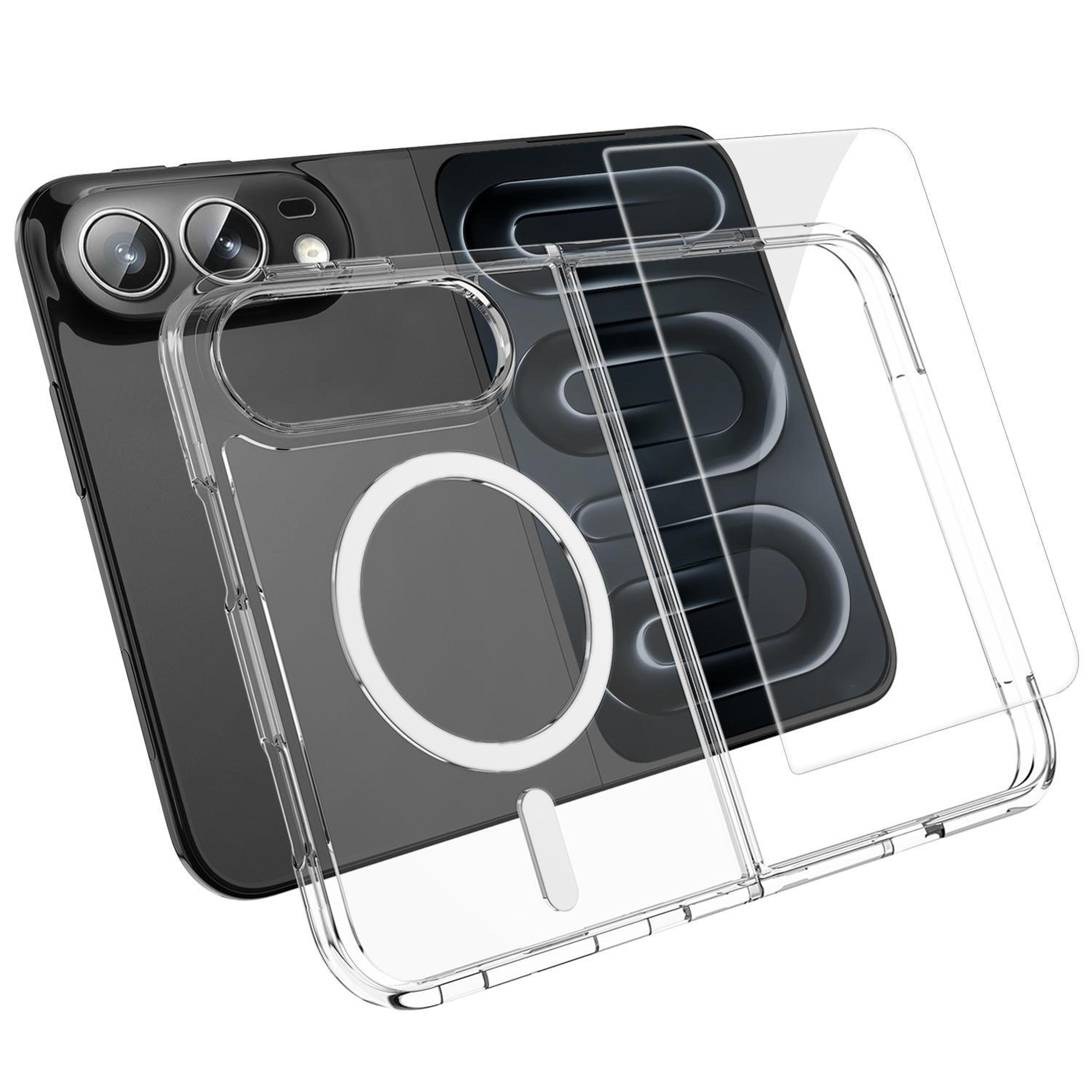 clear magnetic iphone duo case with tempered glass screen protector, magsafe compatible 2-in-1 protection set