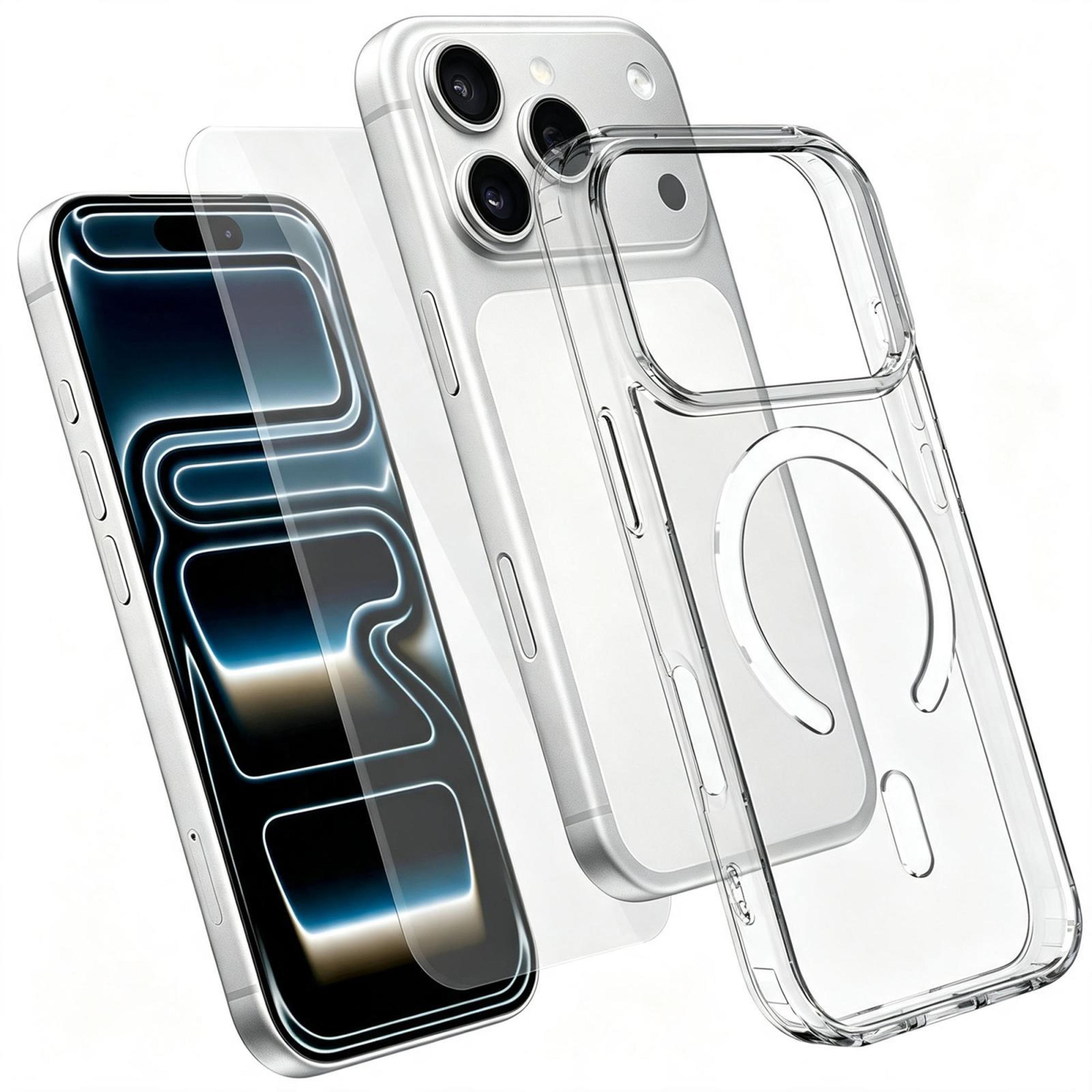 iphone 18 pro clear magsafe compatible case with 9h tempered glass screen protector