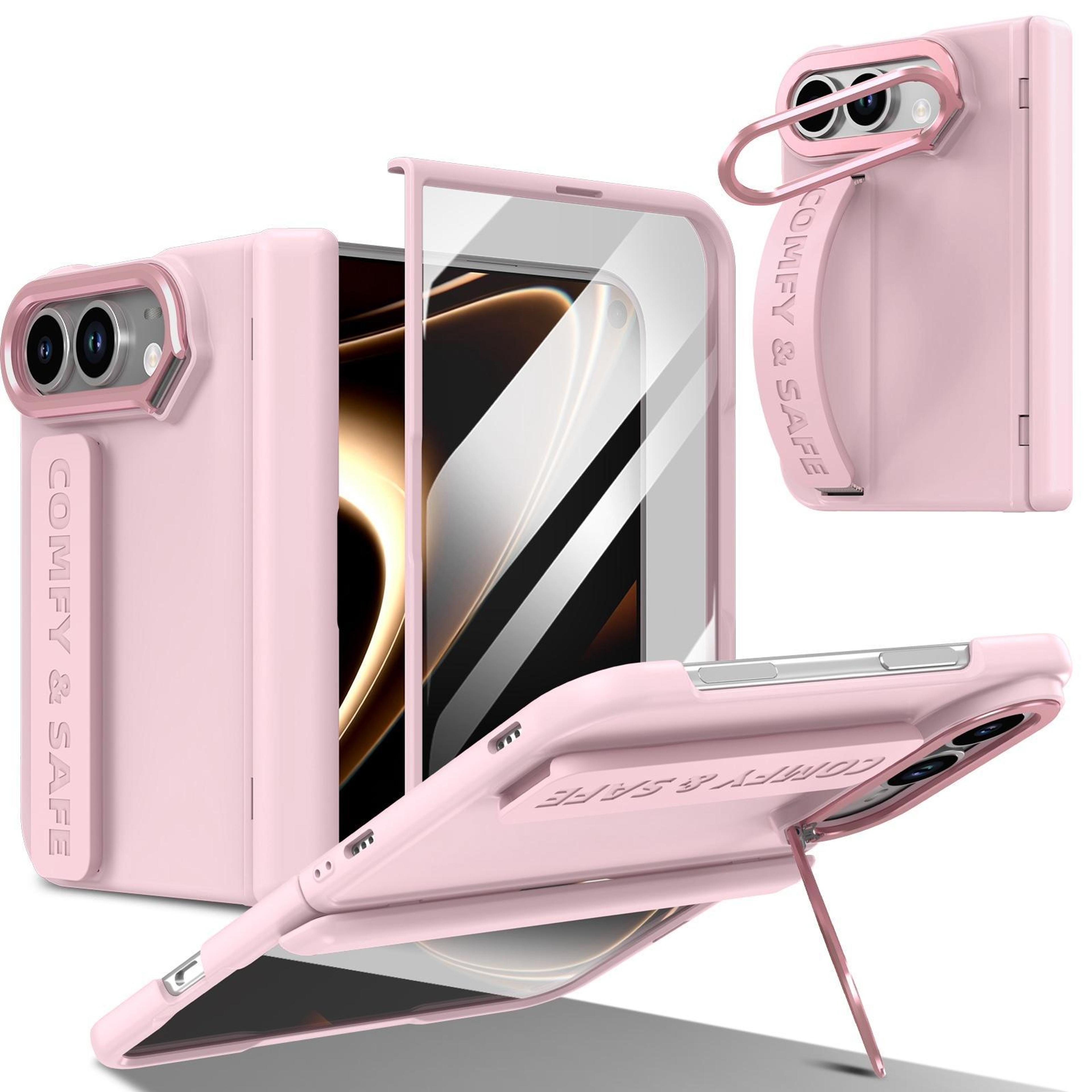 iphone duo protective case with wrist strap, 9h screen protector and adjustable camera stand