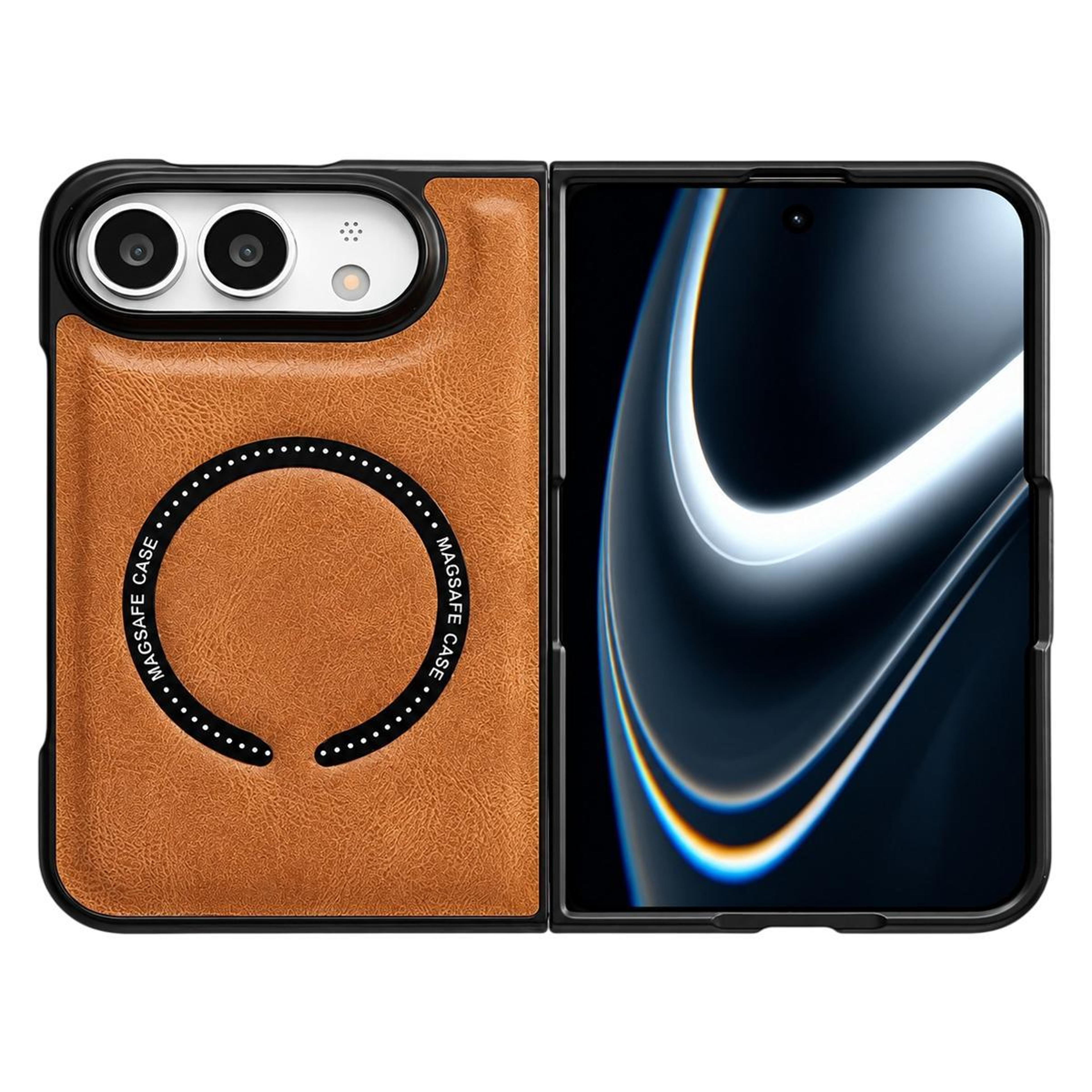 iphone duo magsafe case with crazy horse texture pu leather and magnetic wireless charging