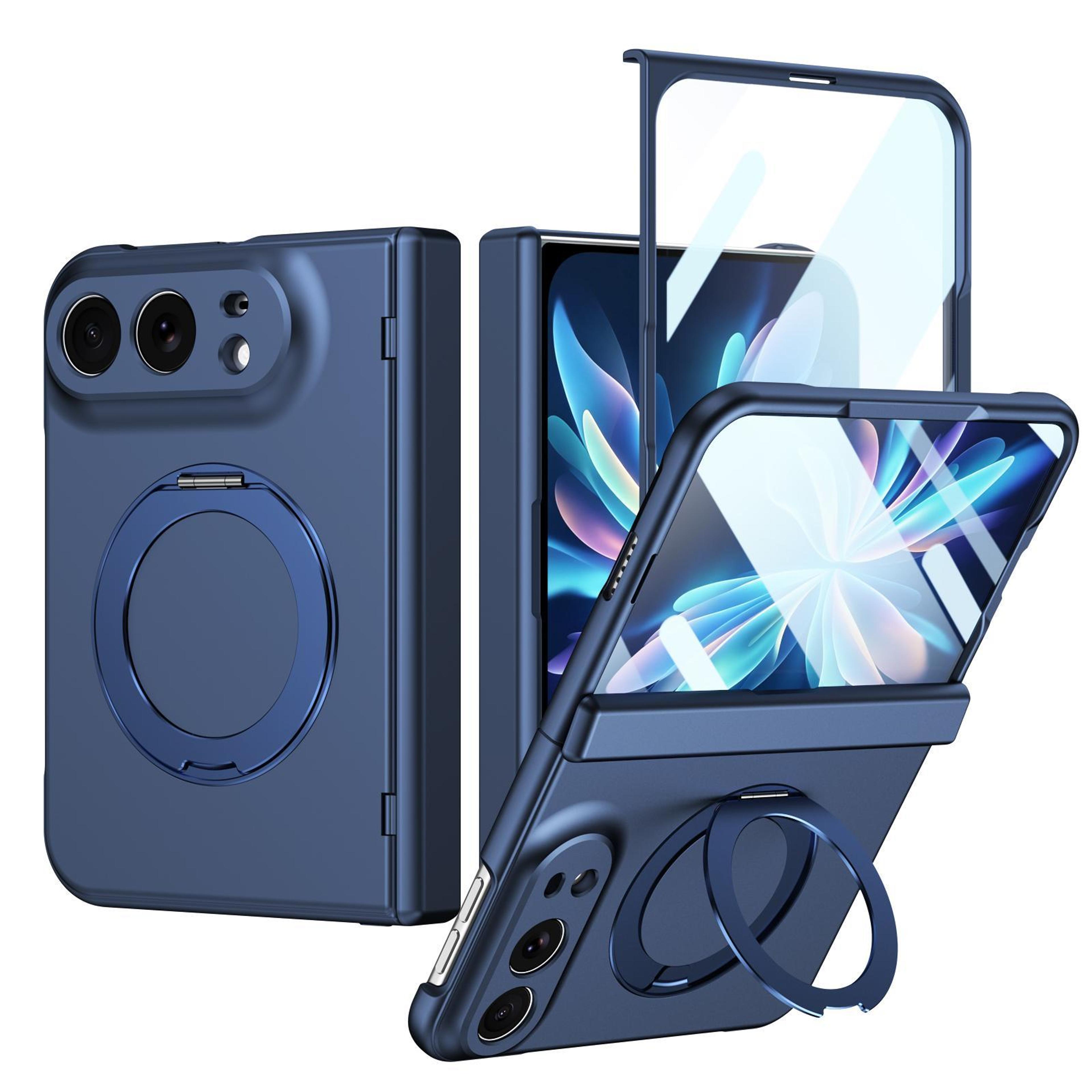 iphone fold magnetic ring case with hinge protection and built-in screen protector