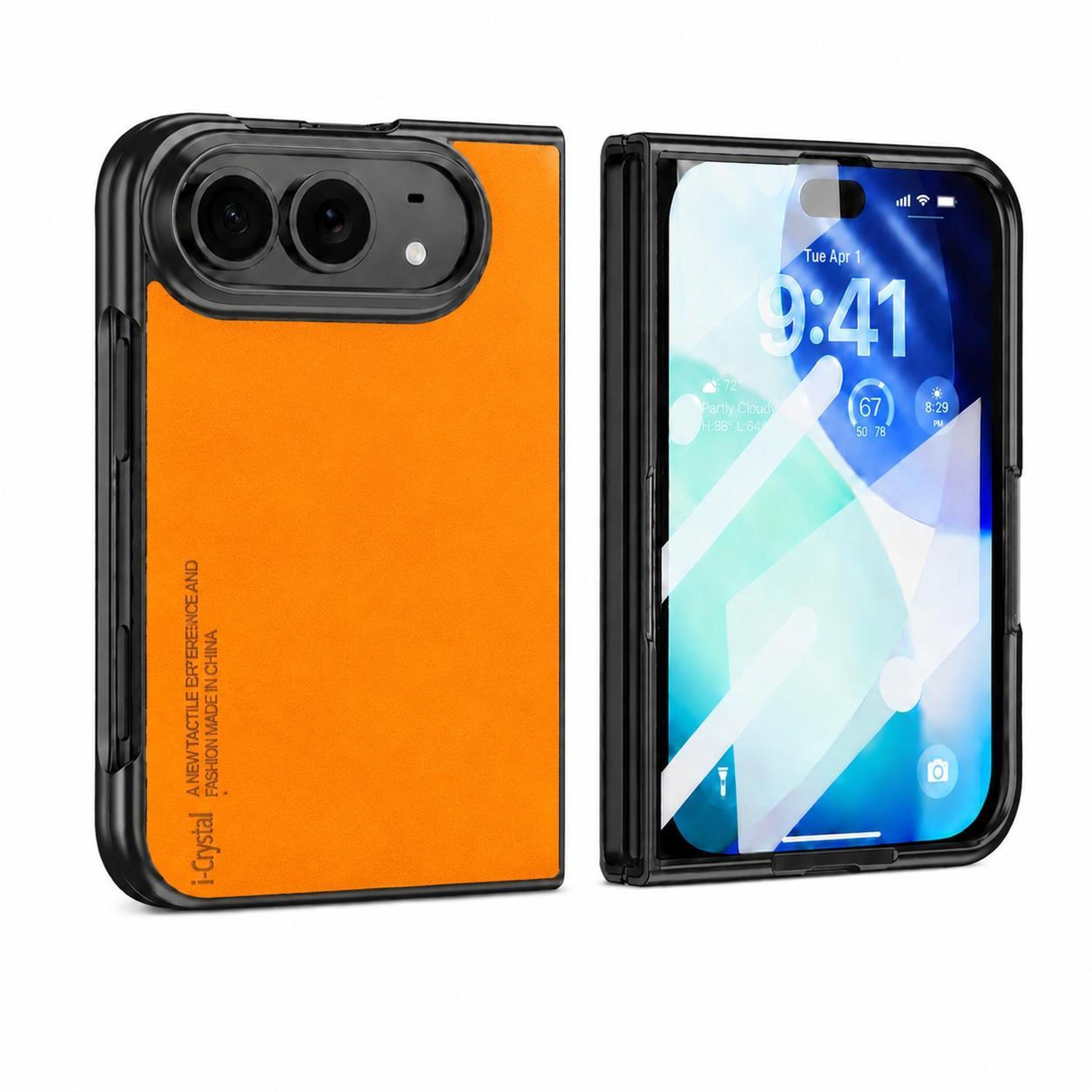 i.crystal iphone fold case with vegan leather back and built-in screen protector