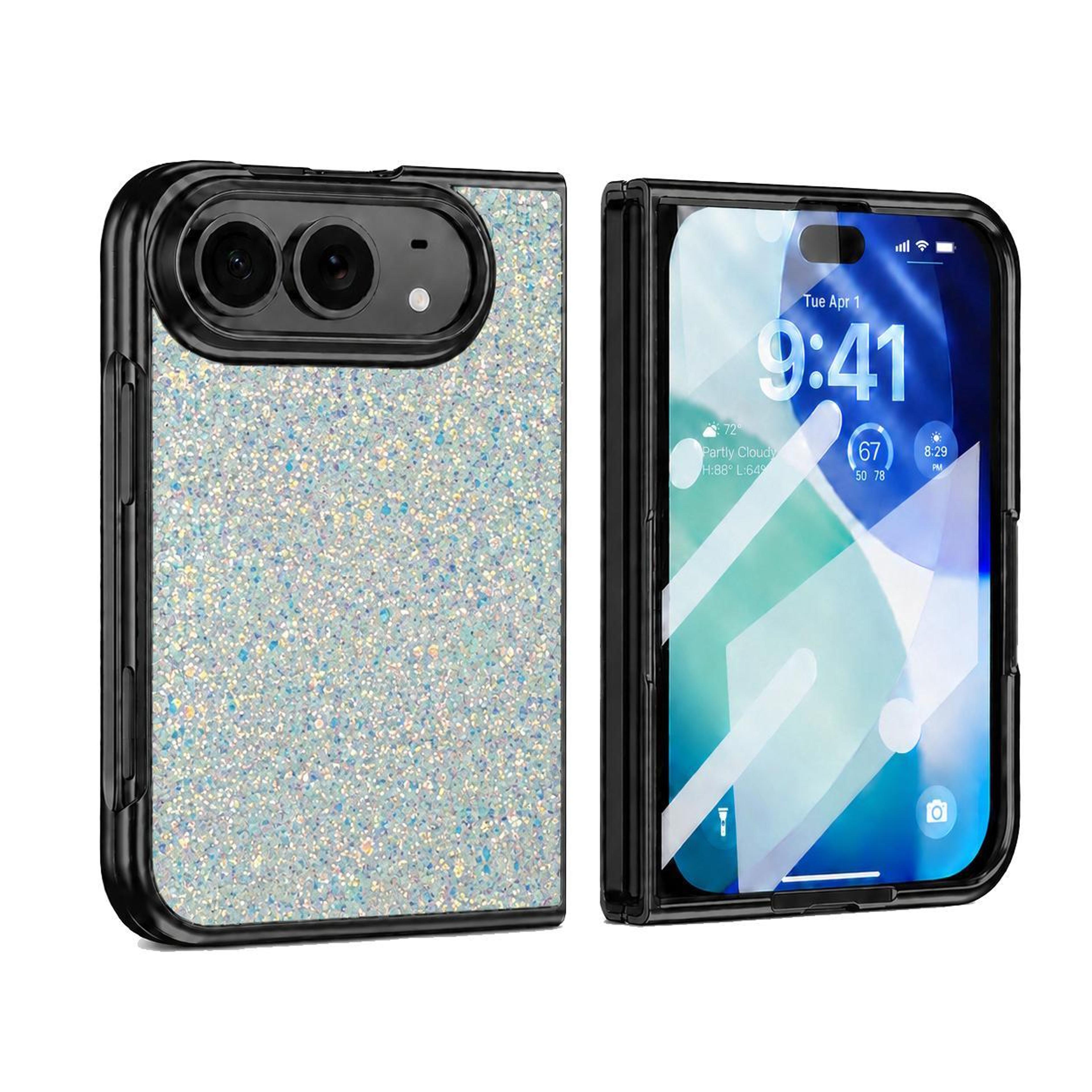 iphone fold glitter case with built-in screen protector and shock protection