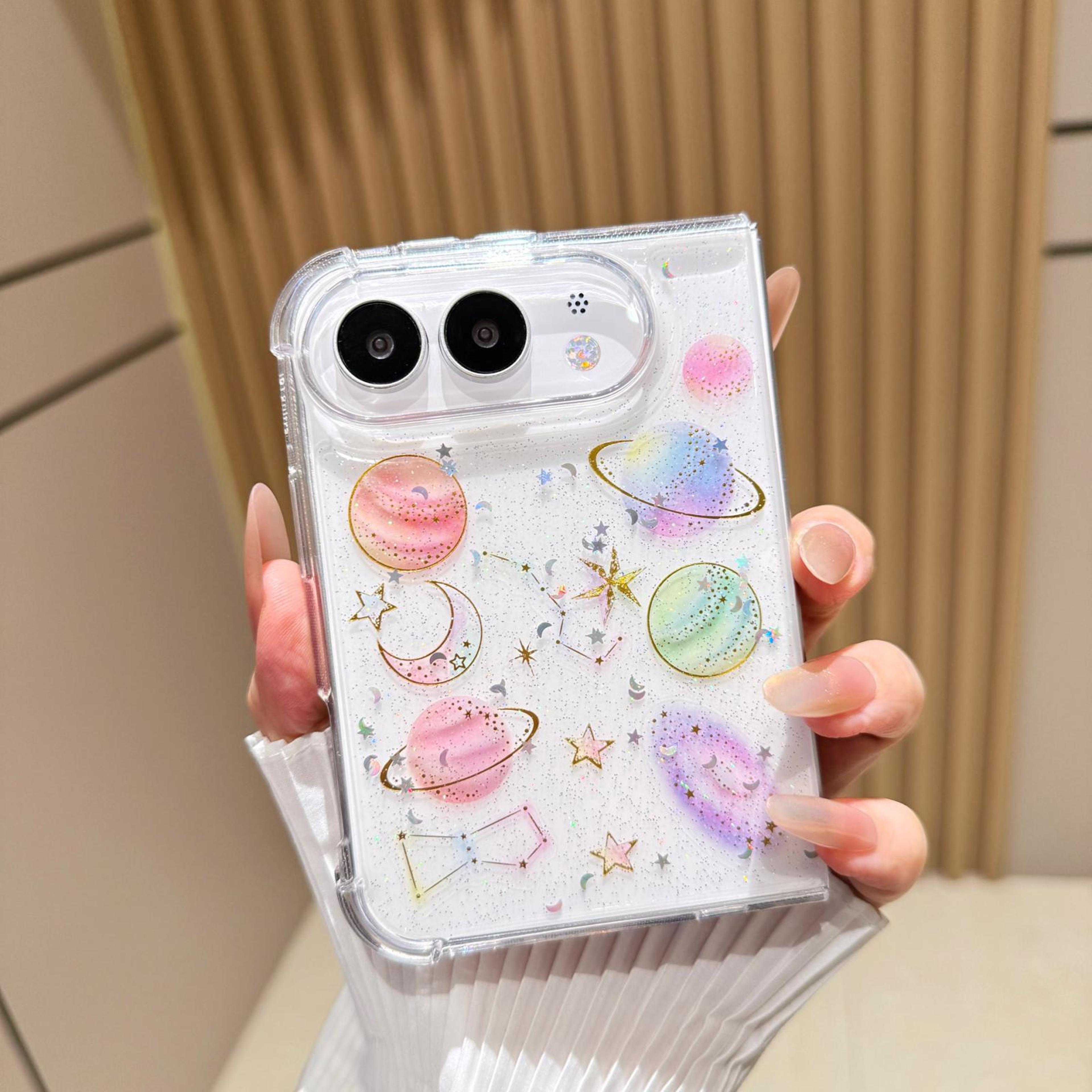cosmic star glitter iphone duo case – clear soft tpu protective cover