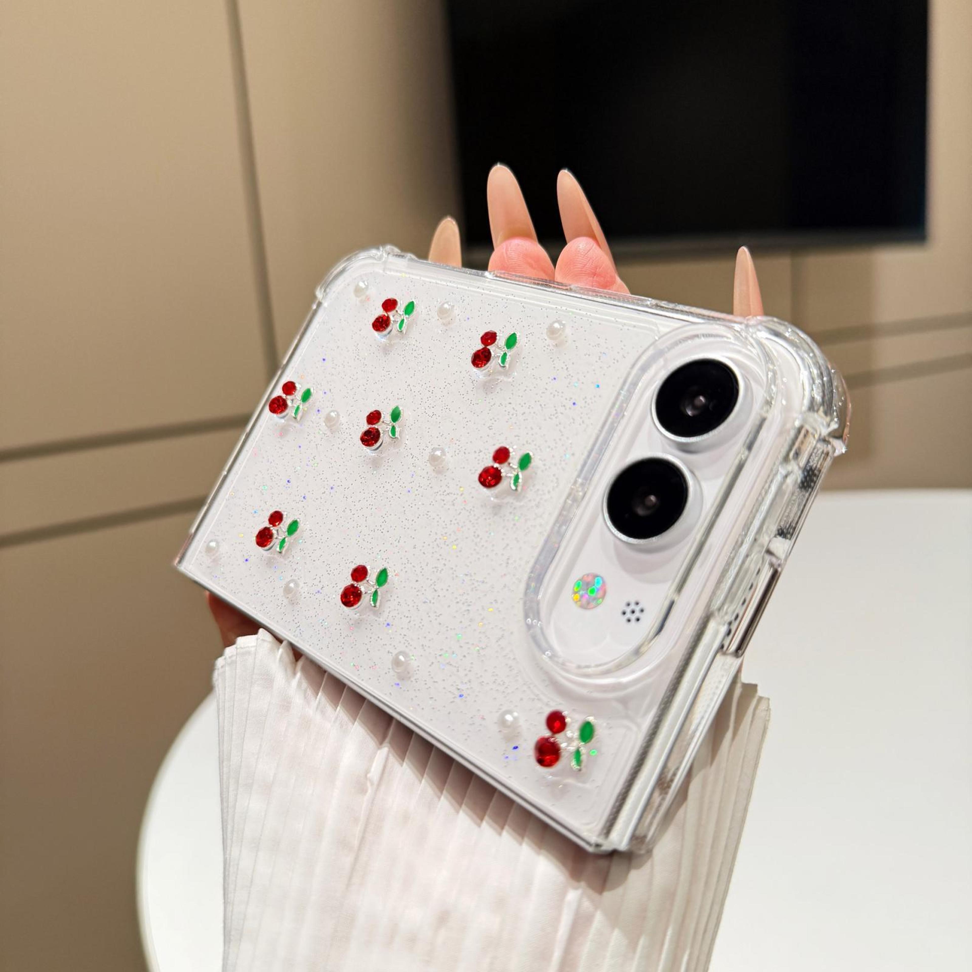 3d cherry iphone duo case with soft tpu protective cover and epoxy resin design