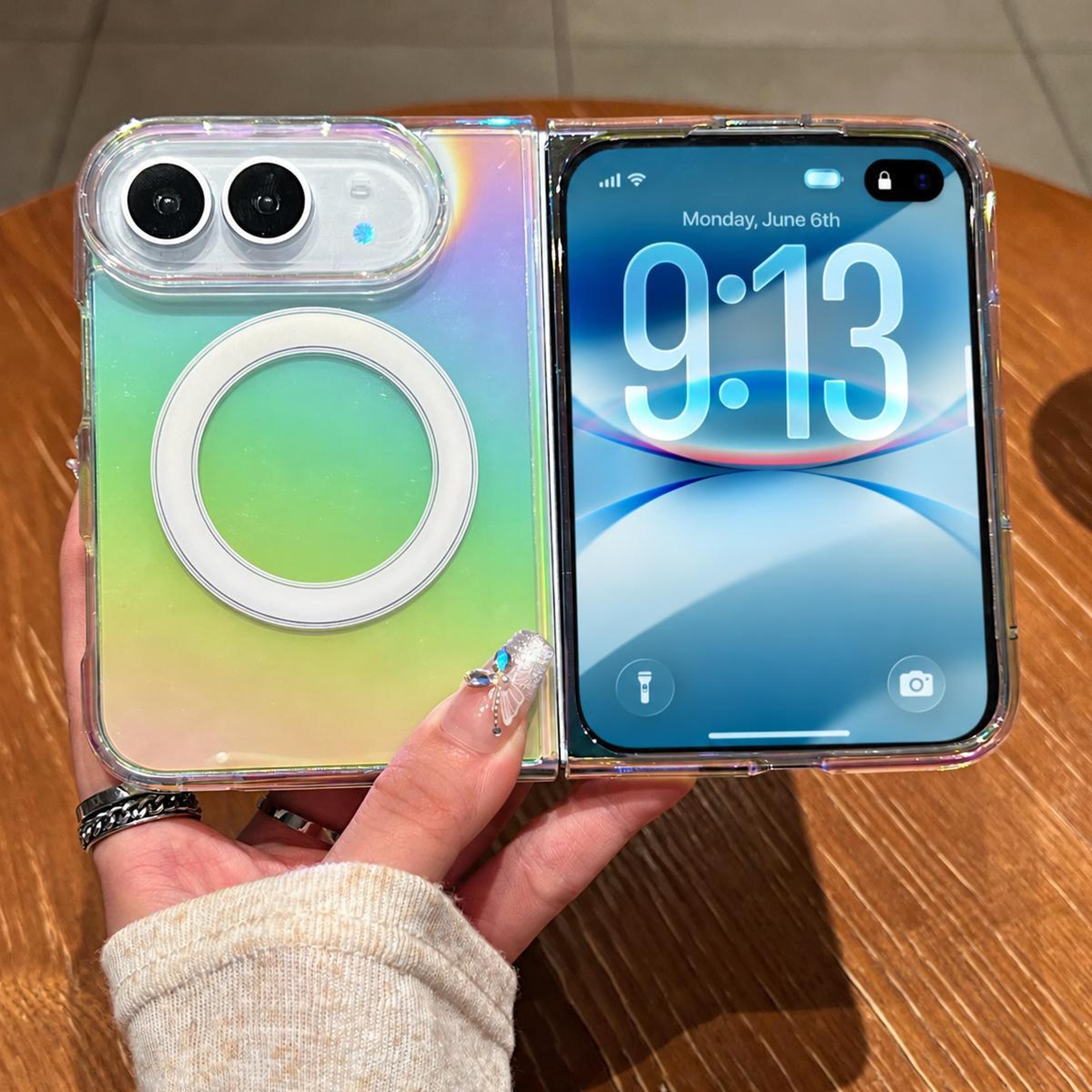 rainbow gradient magsafe phone case for iphone duo with airbag shock protection