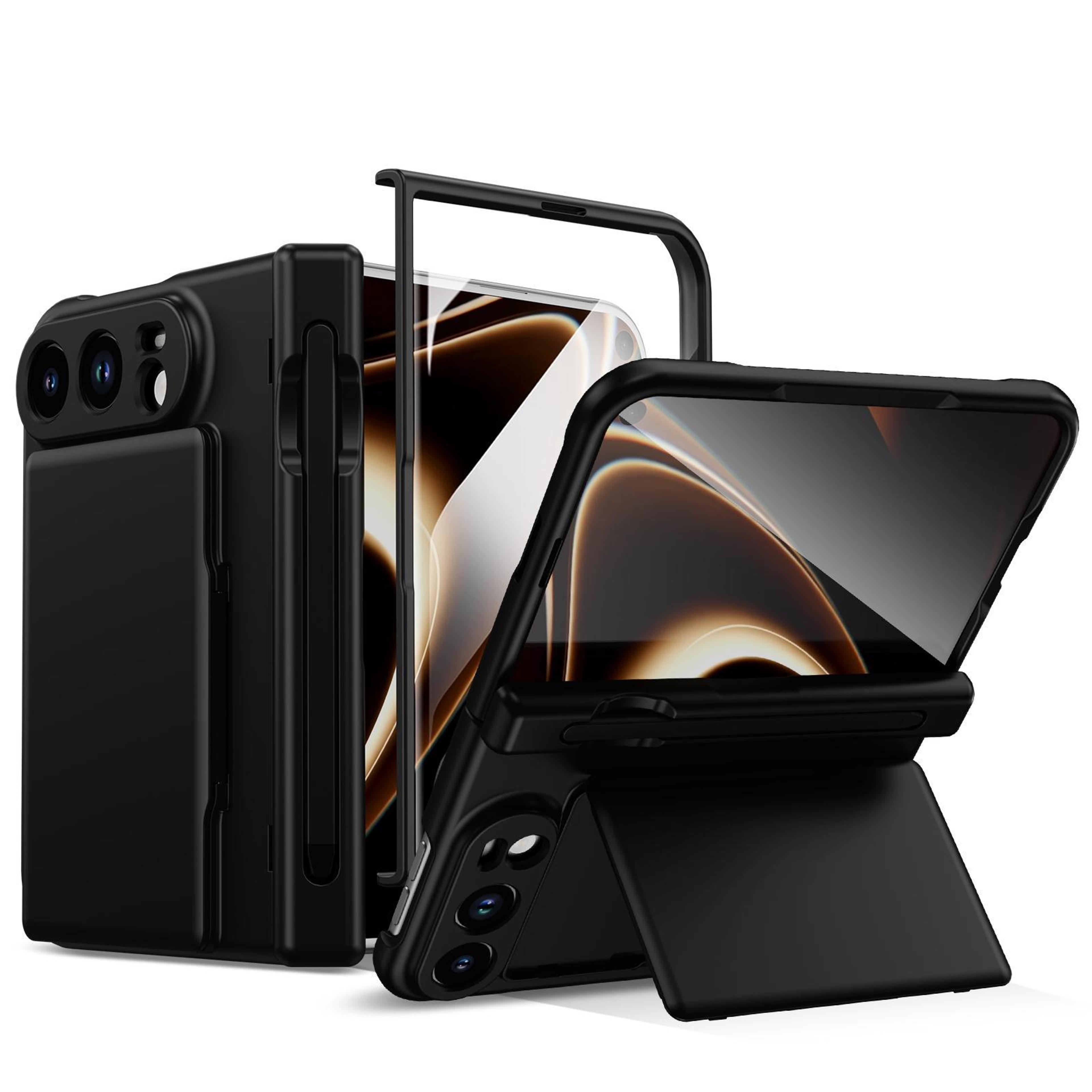 iphone duo card holder case with hinge protection and built-in screen protector