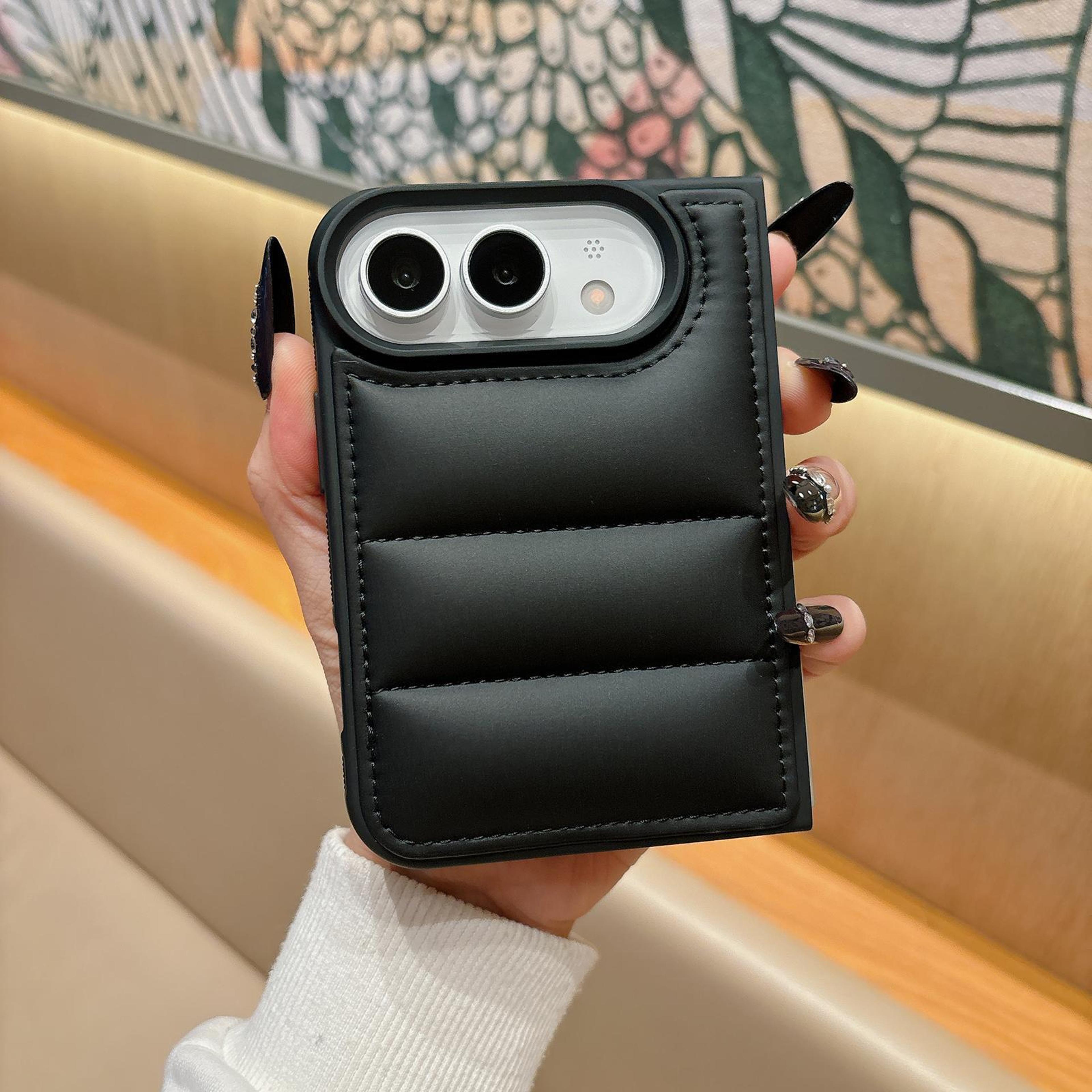 puffer phone case for iphone duo black cotton-filled folding protective cover