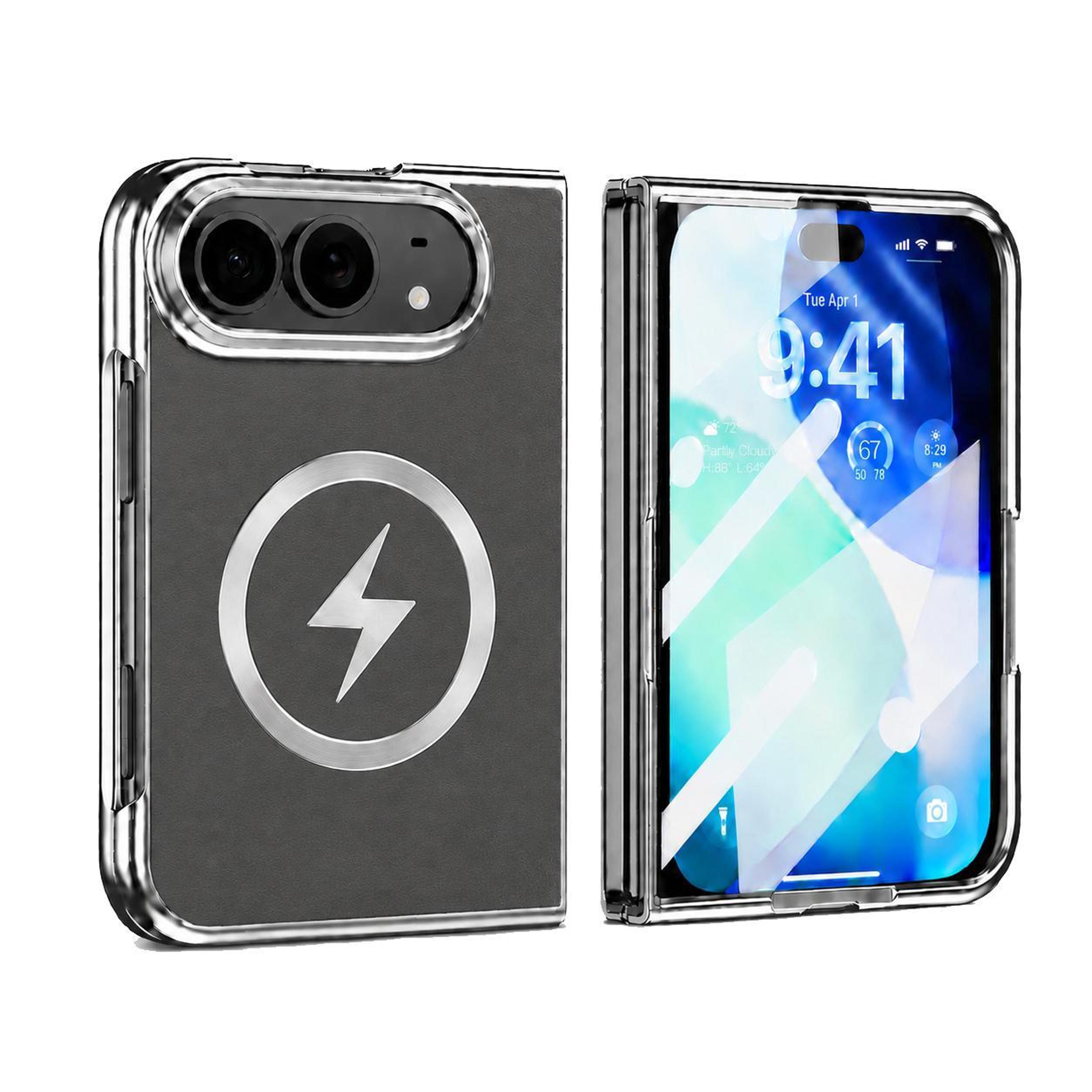 iphone duo magnetic case with built-in screen protector and premium leather-texture grip