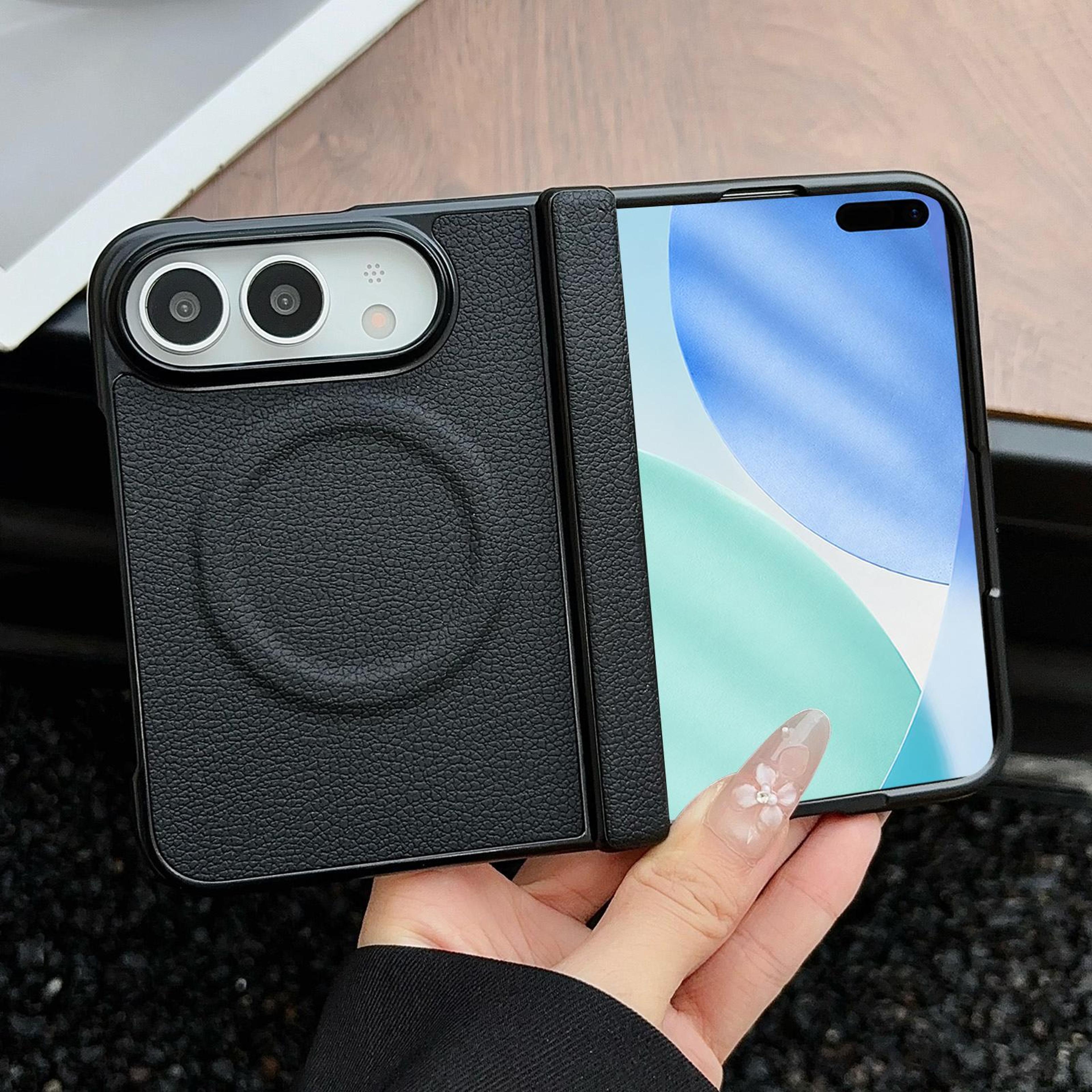 iphone duo case with magnetic leather phone case design, litchi texture