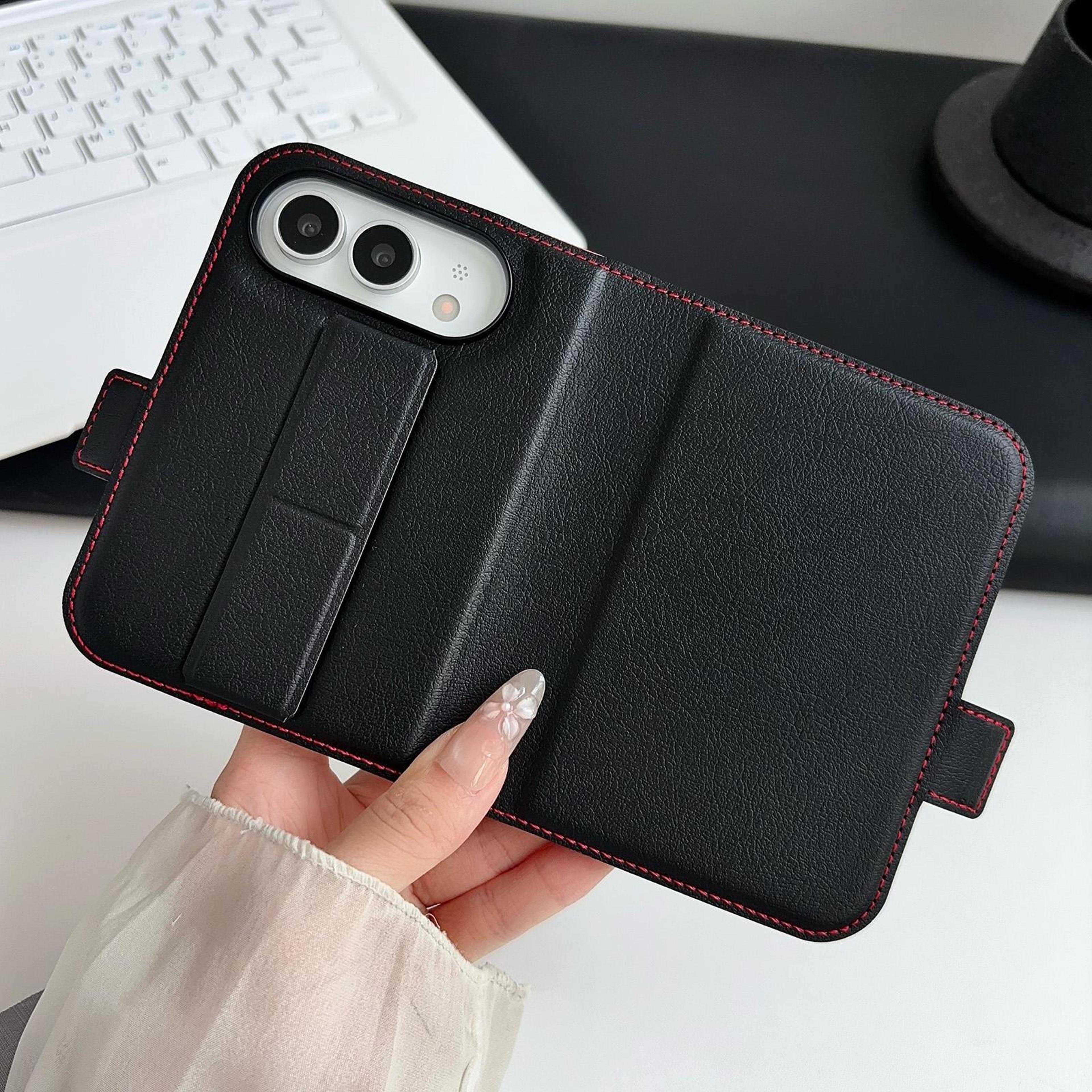 iphone duo case with wallet, screen protector, grip strap & foldable stand