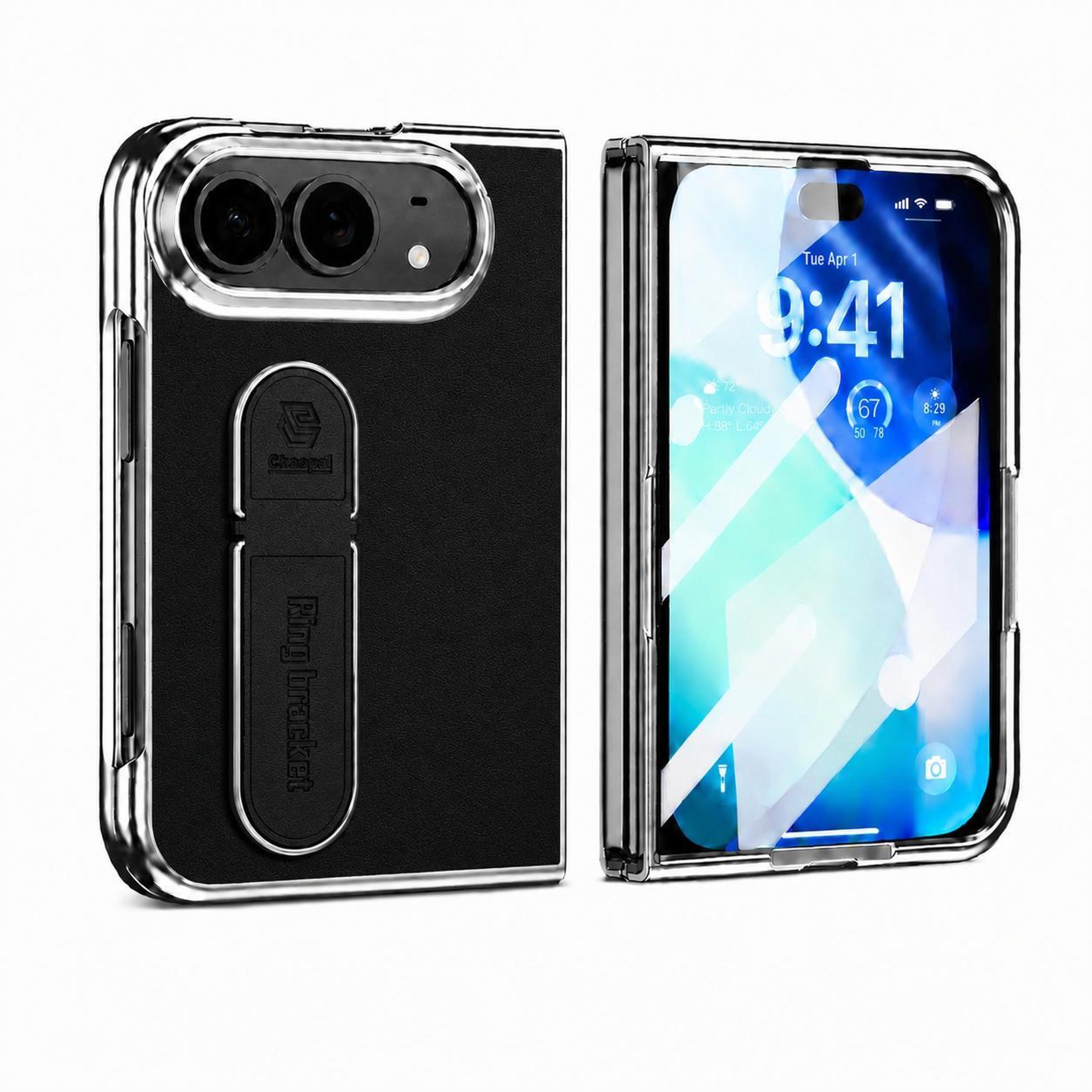 iphone duo case with stand and built-in screen protector, vegan leather black