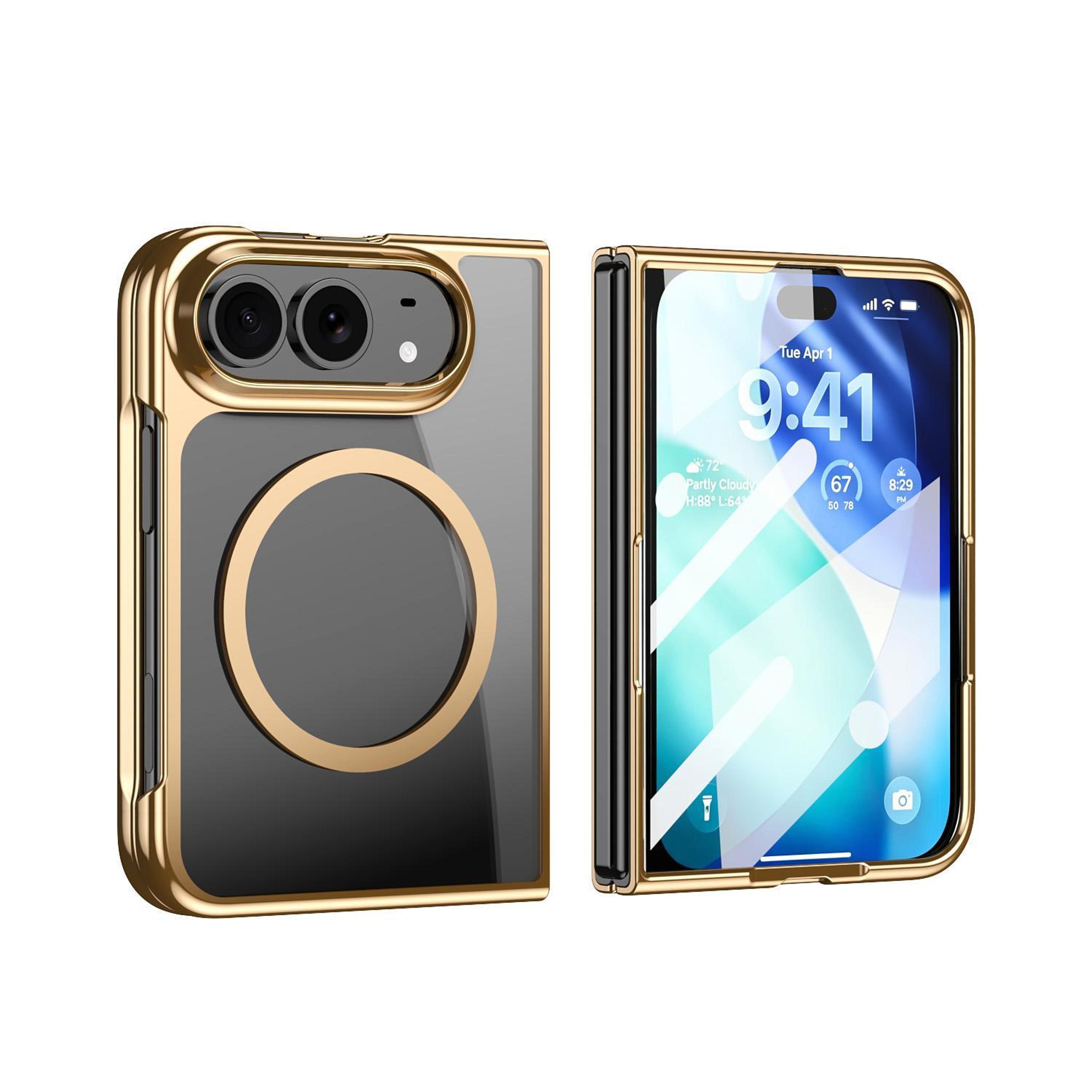 iphone duo clear magnetic full body case with built-in screen protector - gold