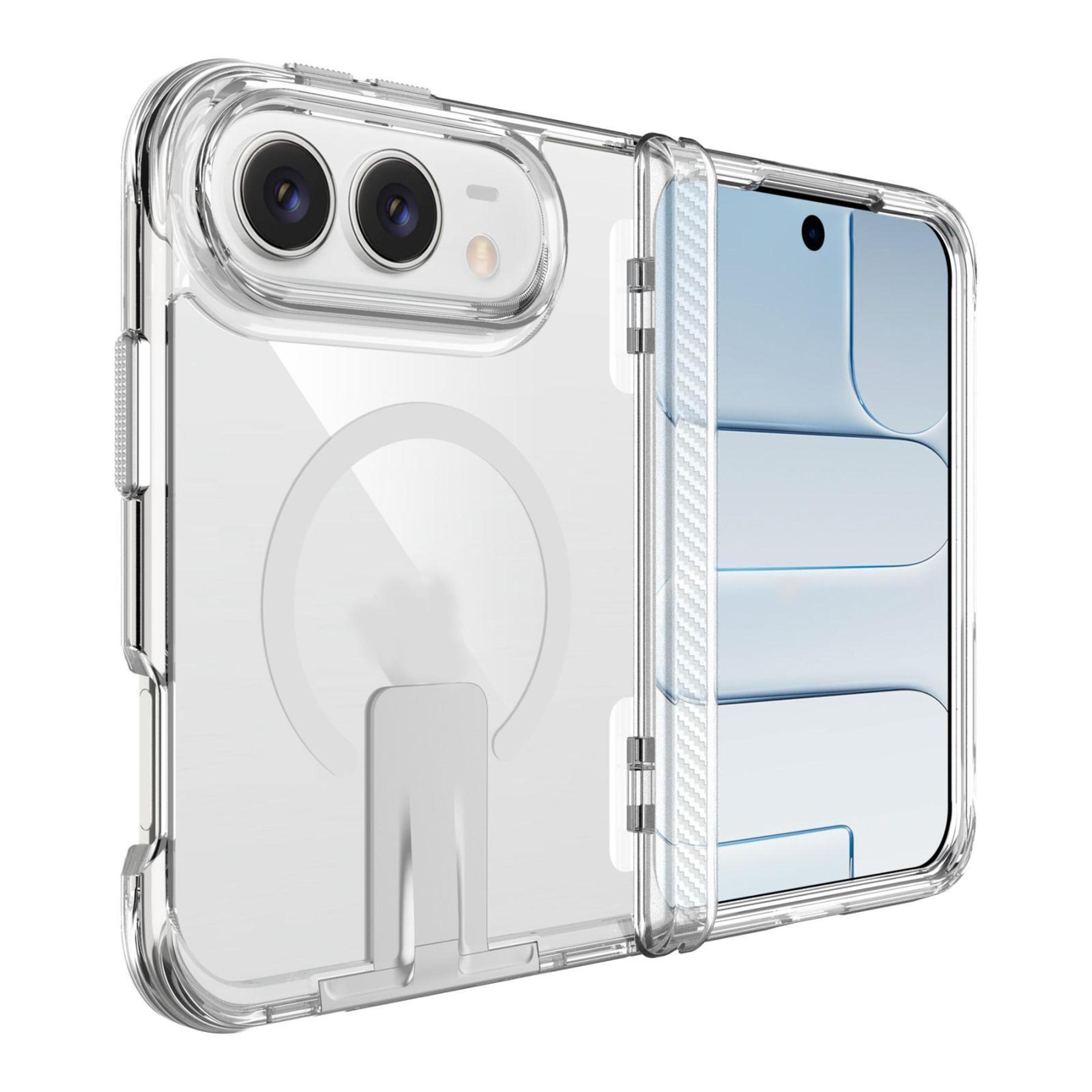 iphone duo clear magnetic shockproof case with holder, 2.5mm tpu + pc hybrid