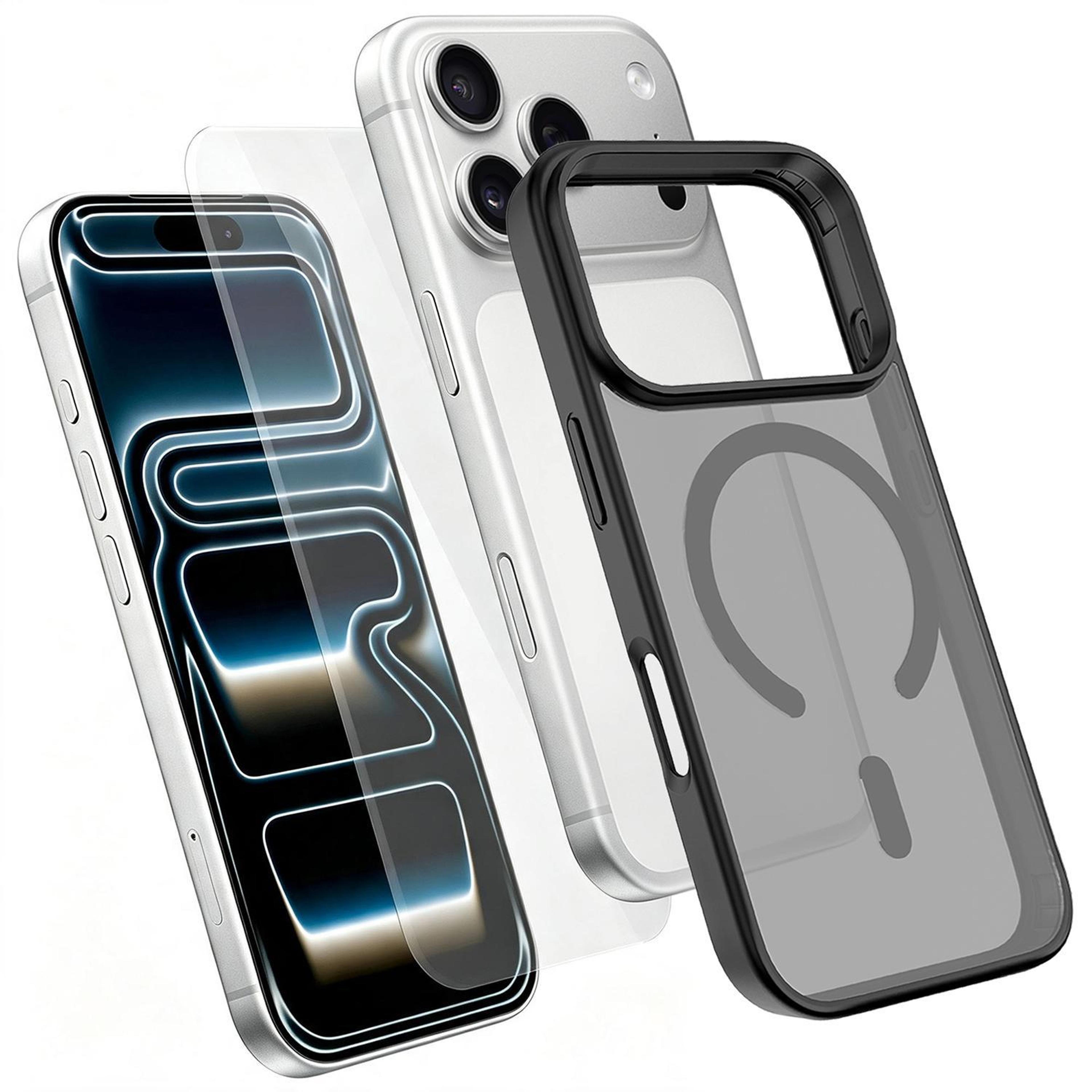 2-in-1 iphone 18 pro magnetic case with tempered glass screen protector and shockproof protection