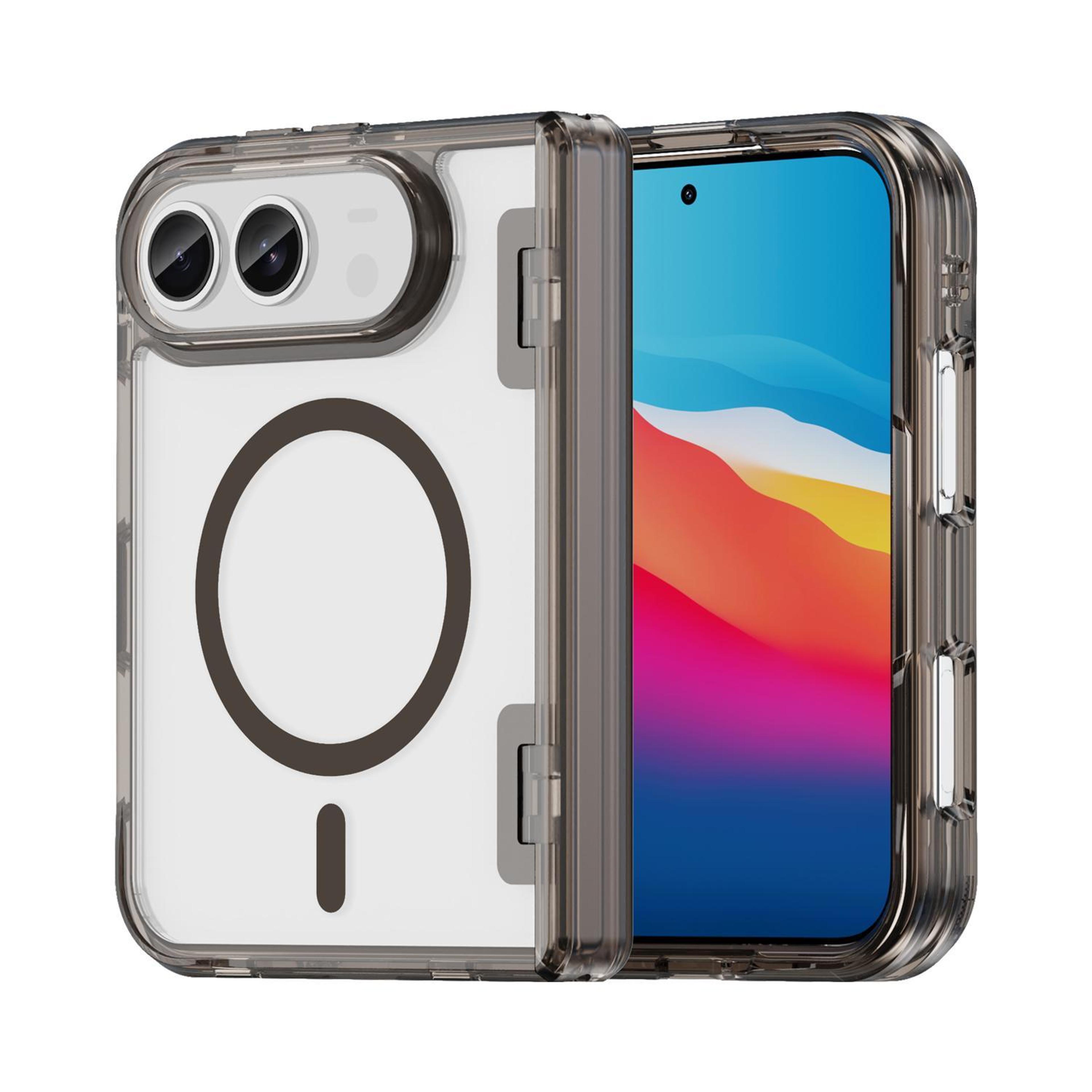 iphone duo magnetic phone case with airbag protection, tpu pc hybrid transparent black
