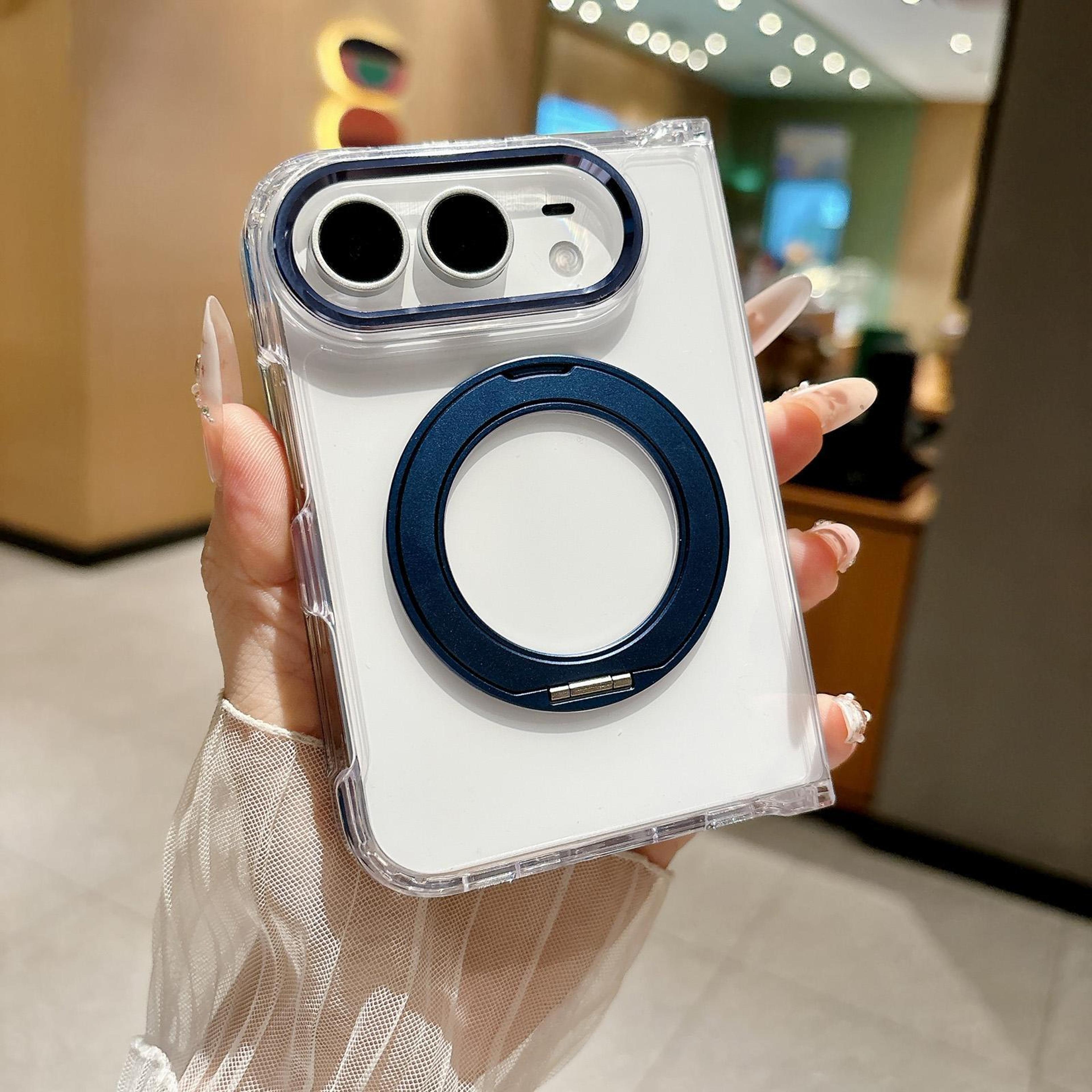 duo magnetic iphone case with 360 rotating ring holder and wireless charging support