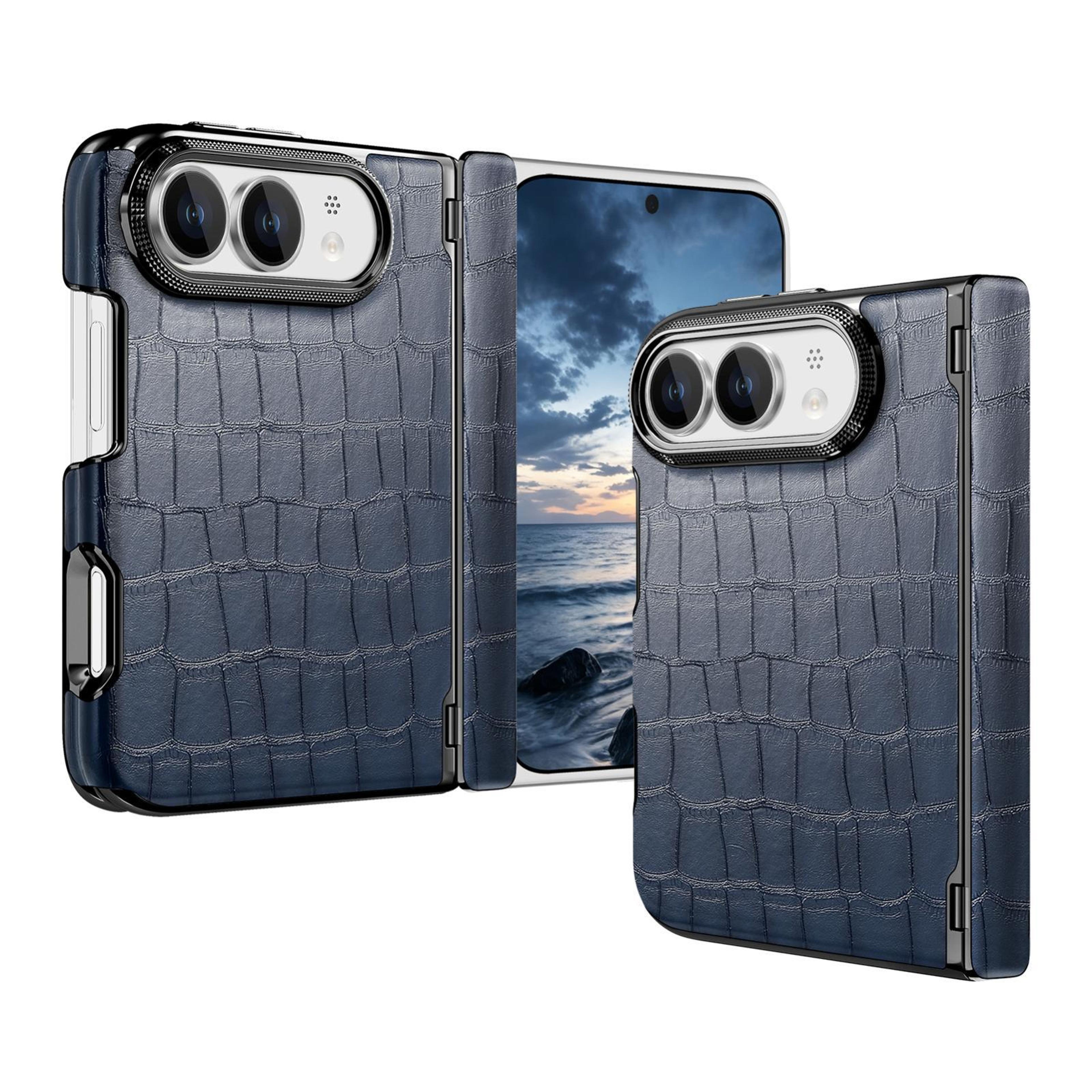 iphone duo crocodile vegan leather dual-hinge case with camera protection