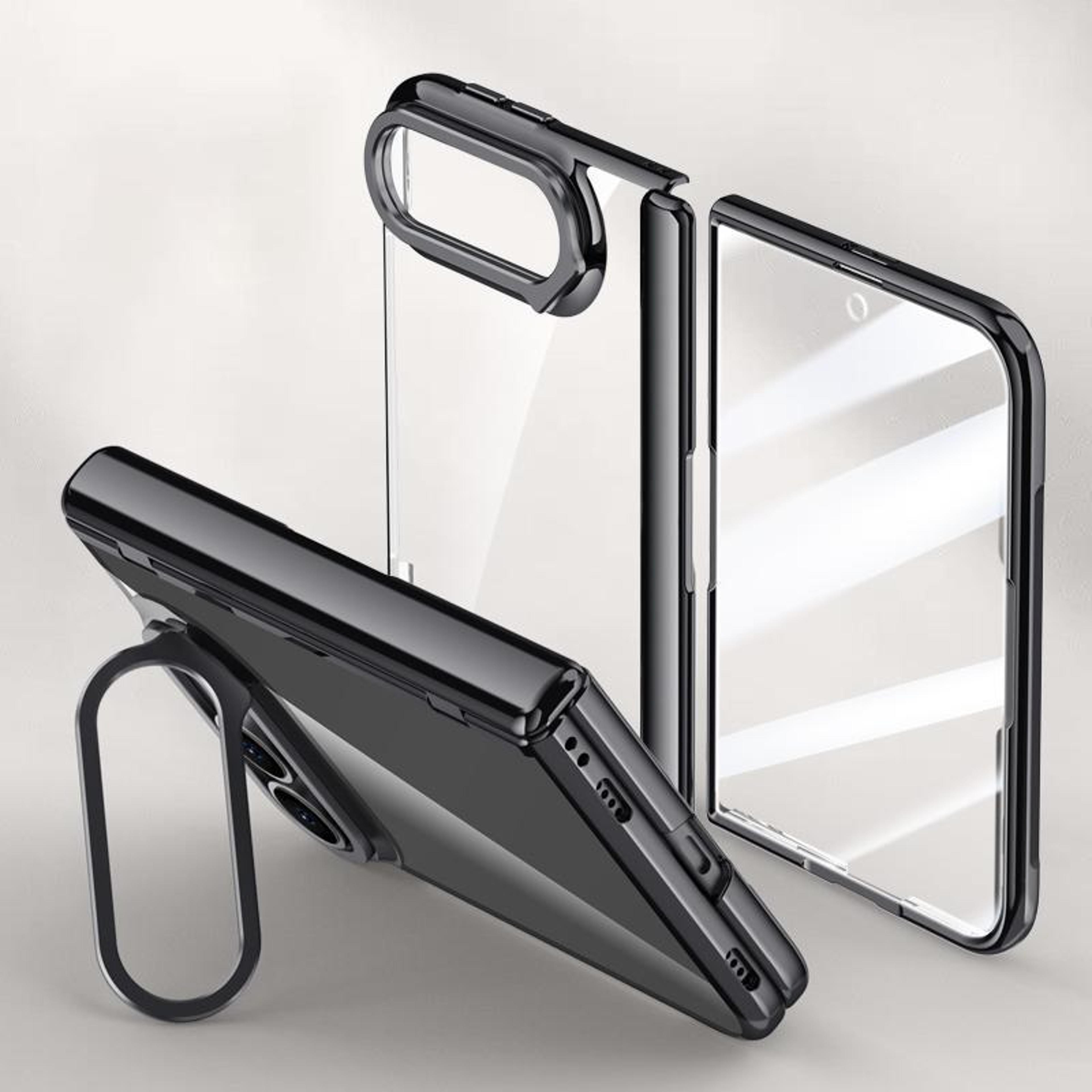 iphone duo clear foldable phone case with tempered glass screen protector and 360° stand
