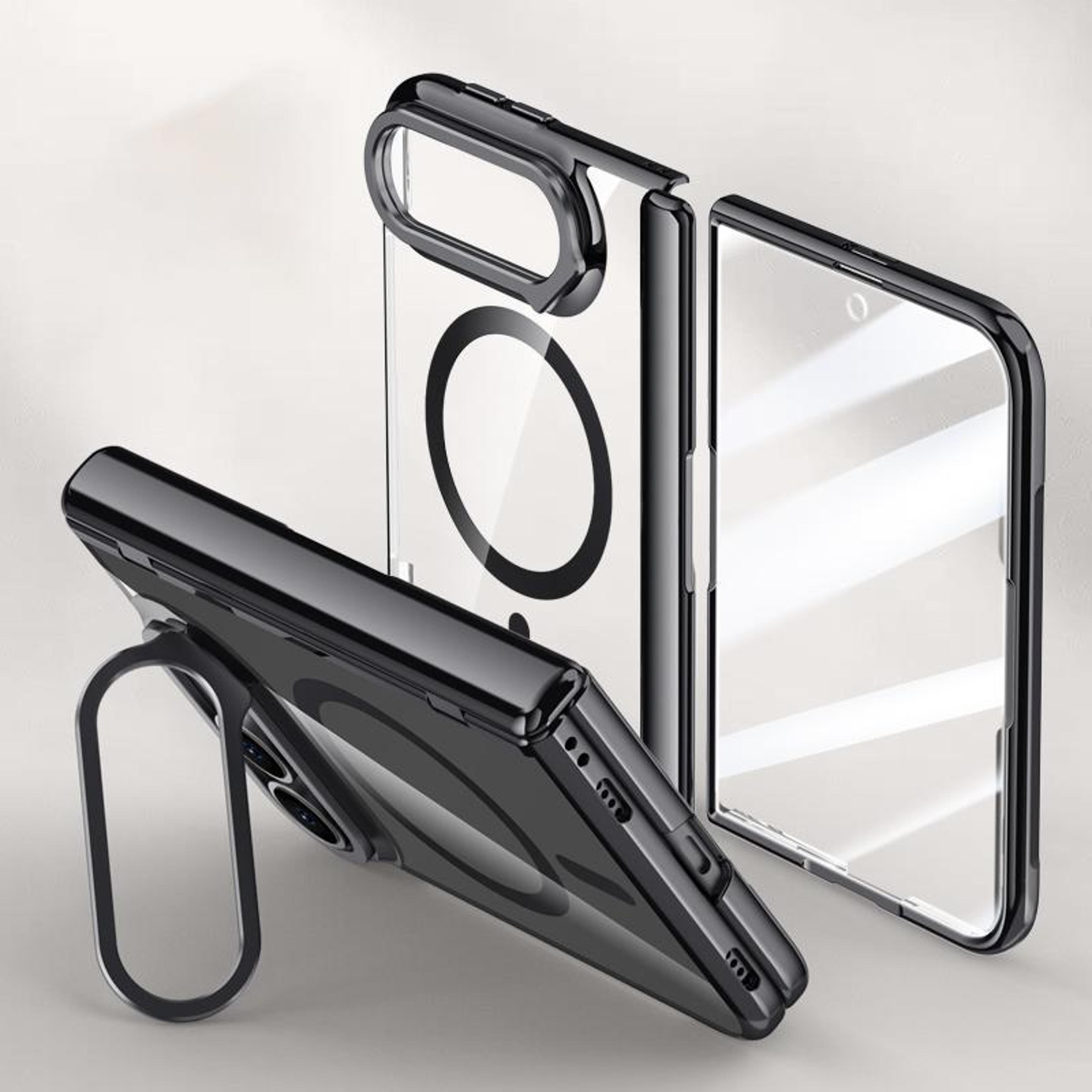 iphone duo clear magnetic case with tempered glass screen protector and 360° camera stand