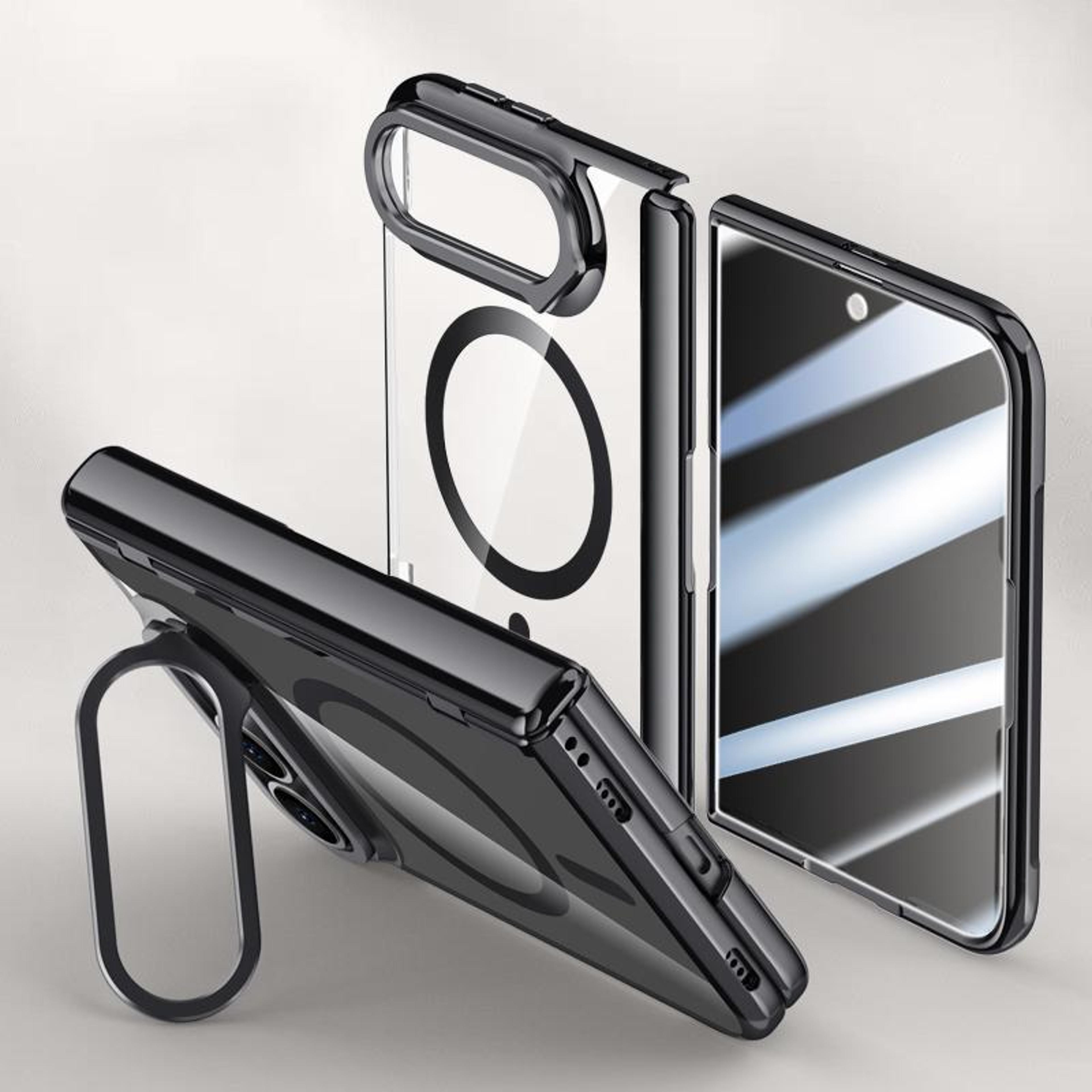 iphone duo magnetic privacy case with tempered glass, clear back and 360° camera stand