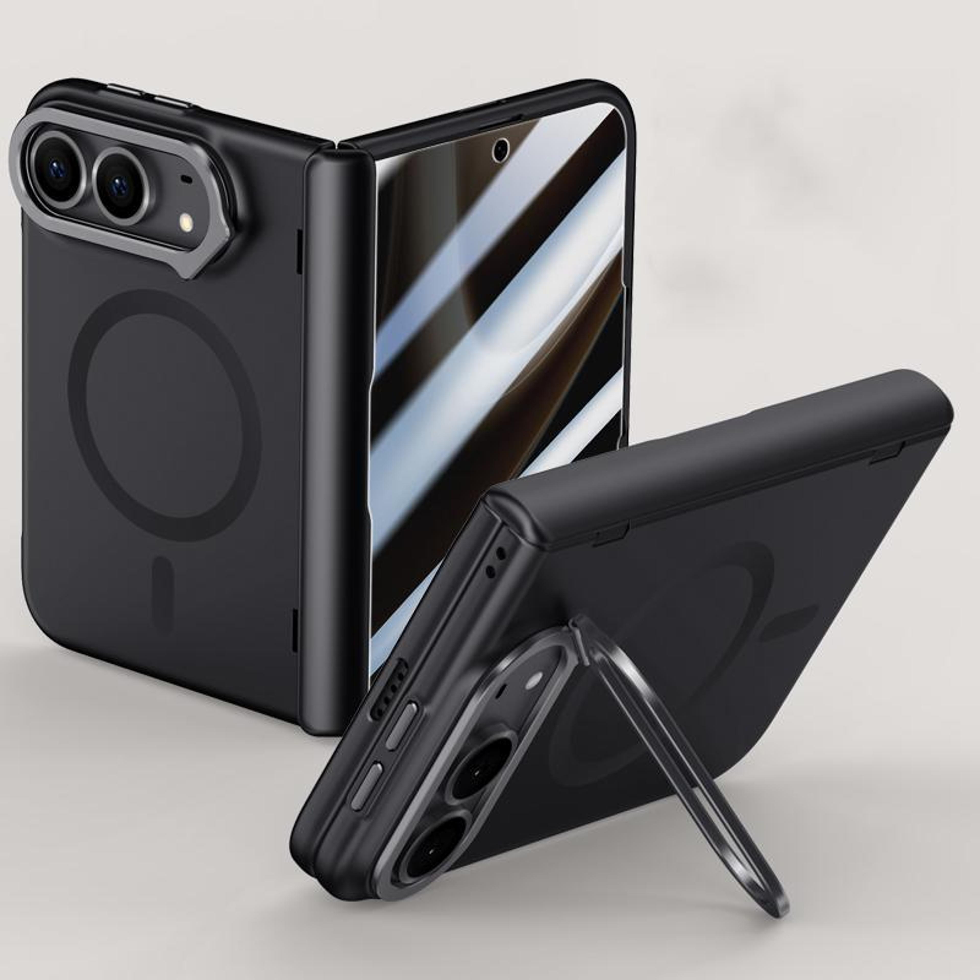 iphone duo privacy magnetic case with tempered glass, foldable hinge protection & 360° camera stand