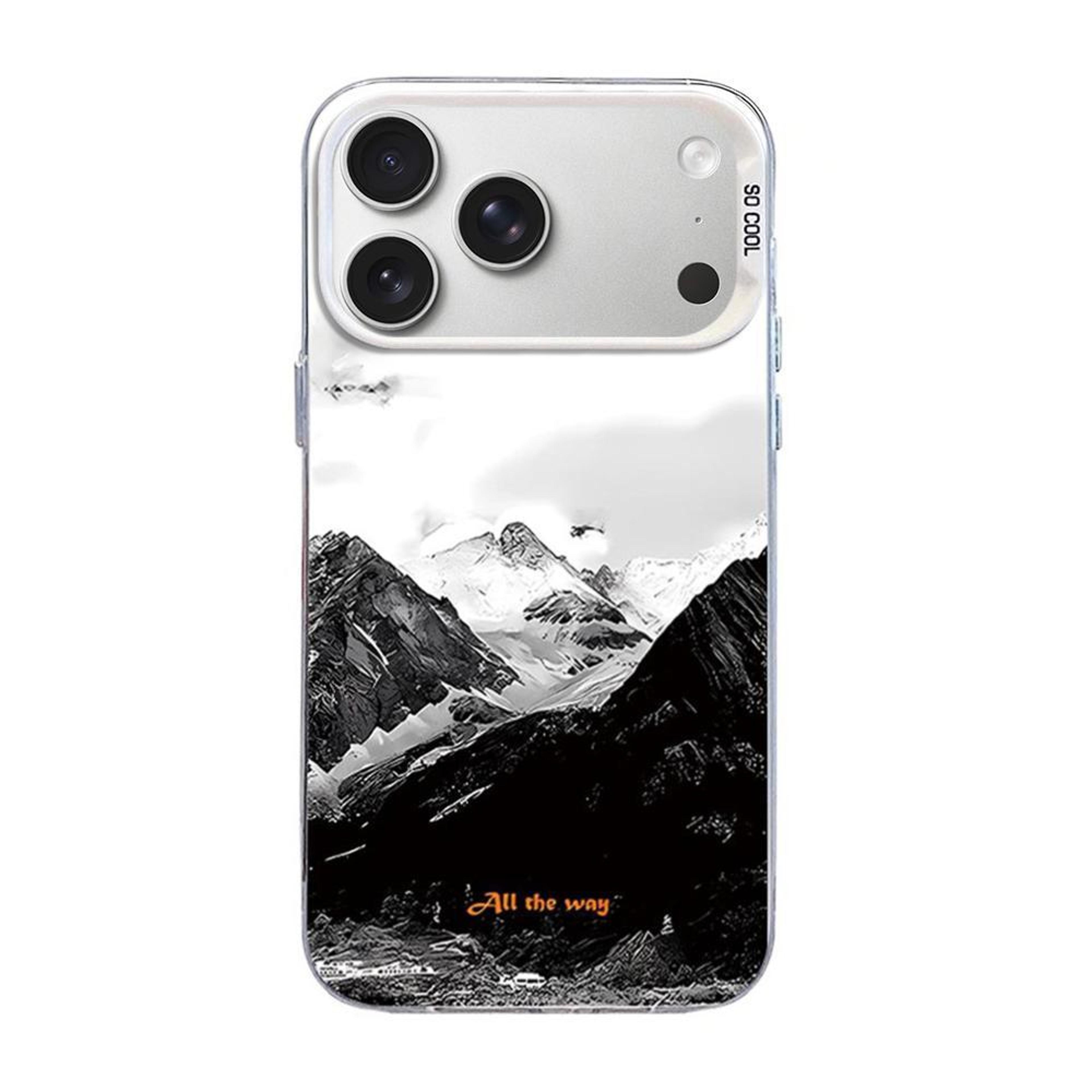 silver snow mountain iphone 18 pro case with pc tpu hybrid protection