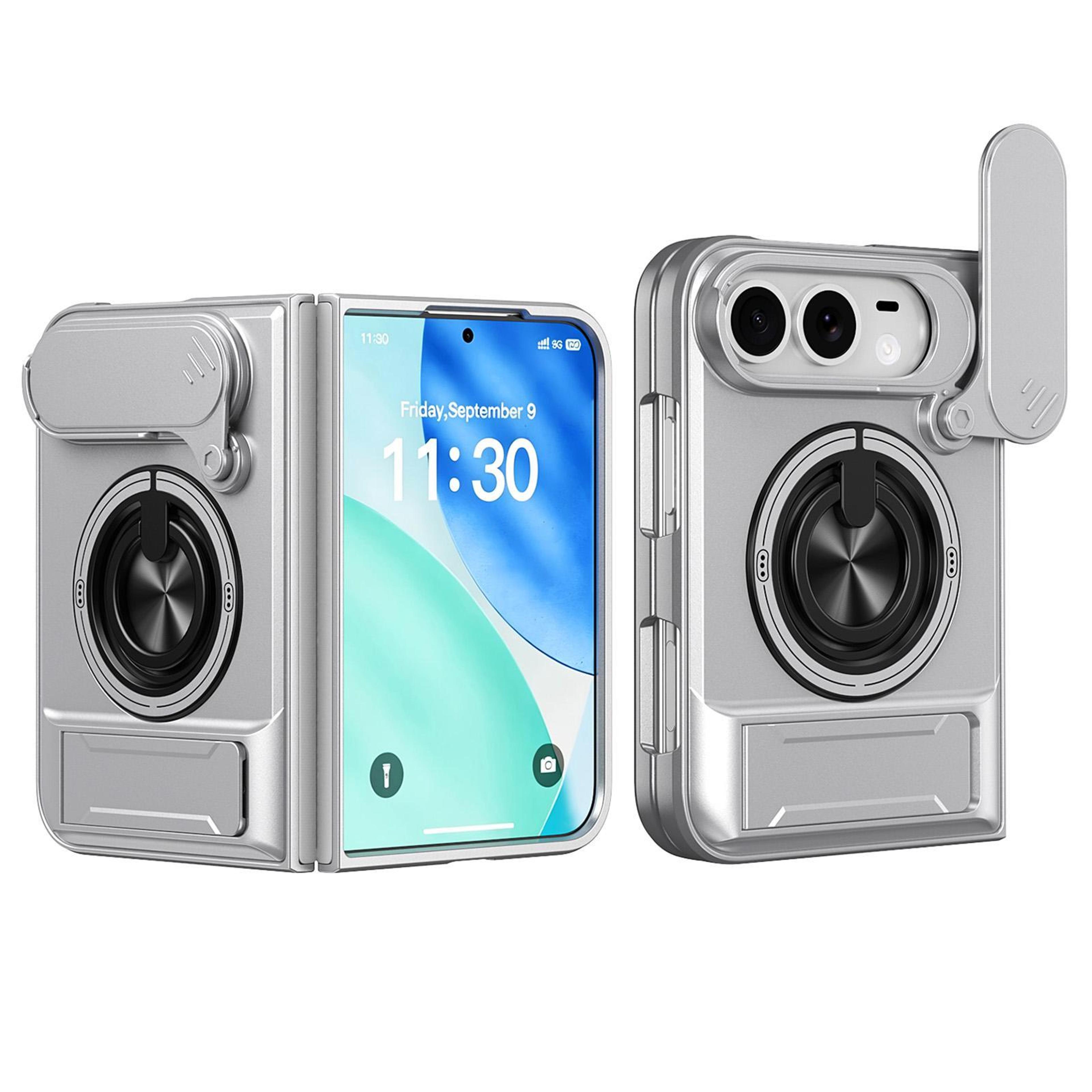 iphone duo magnetic shockproof case with sliding camera cover and stand – titanium gray