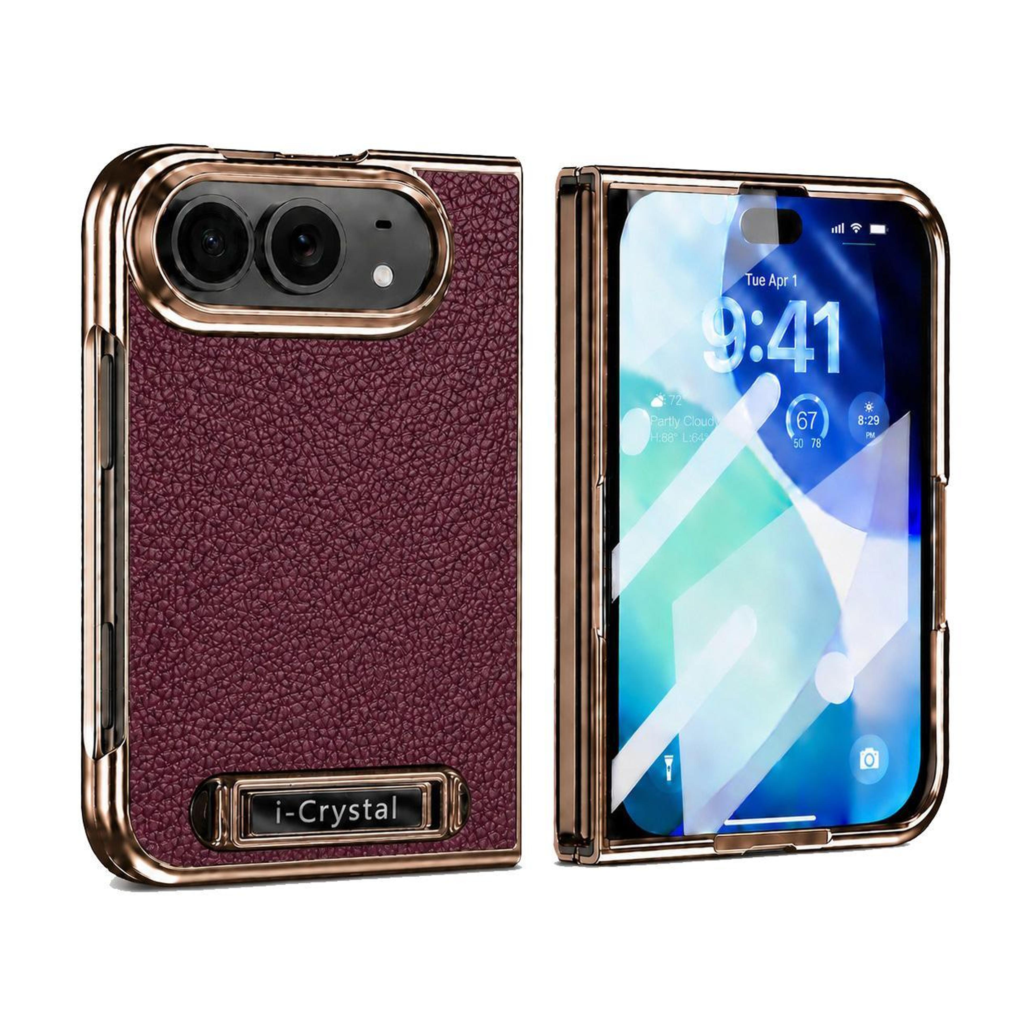 duo i.crystal iphone full body case with hidden kickstand, screen protector & litchi texture