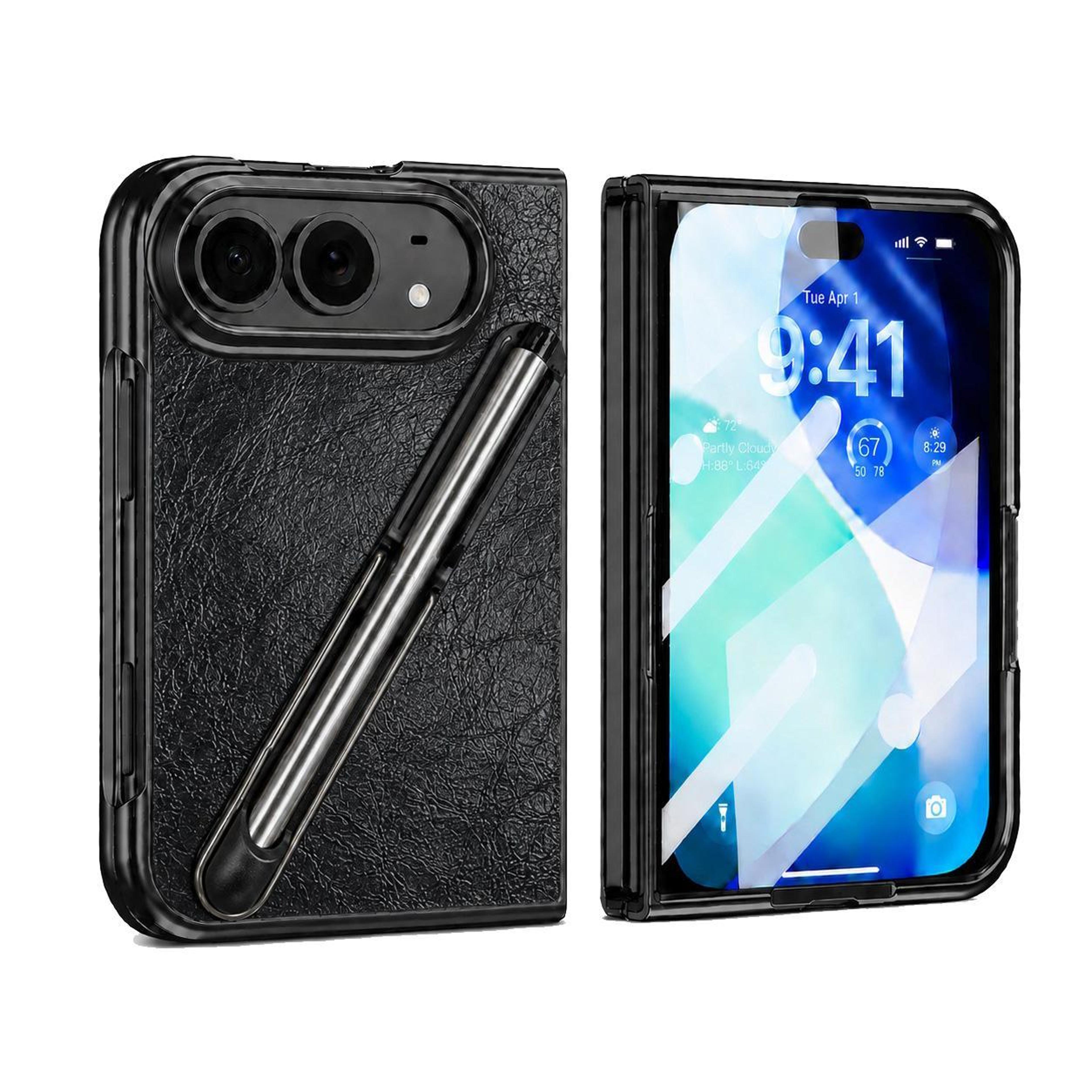 iphone duo full coverage phone case with stylus holder, shockproof corners & ring stand
