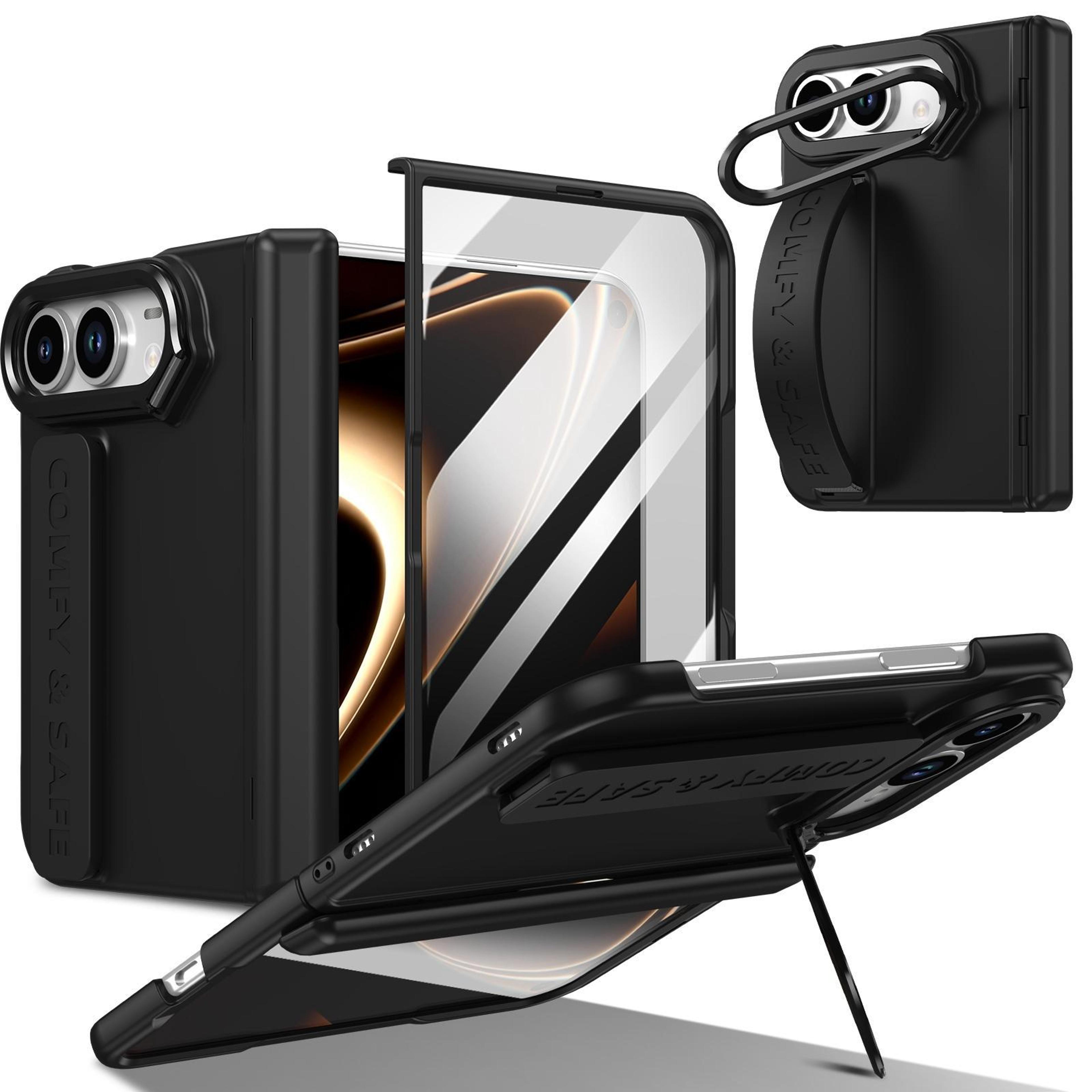 iphone duo shockproof case with wrist strap, lens protector and adjustable stand