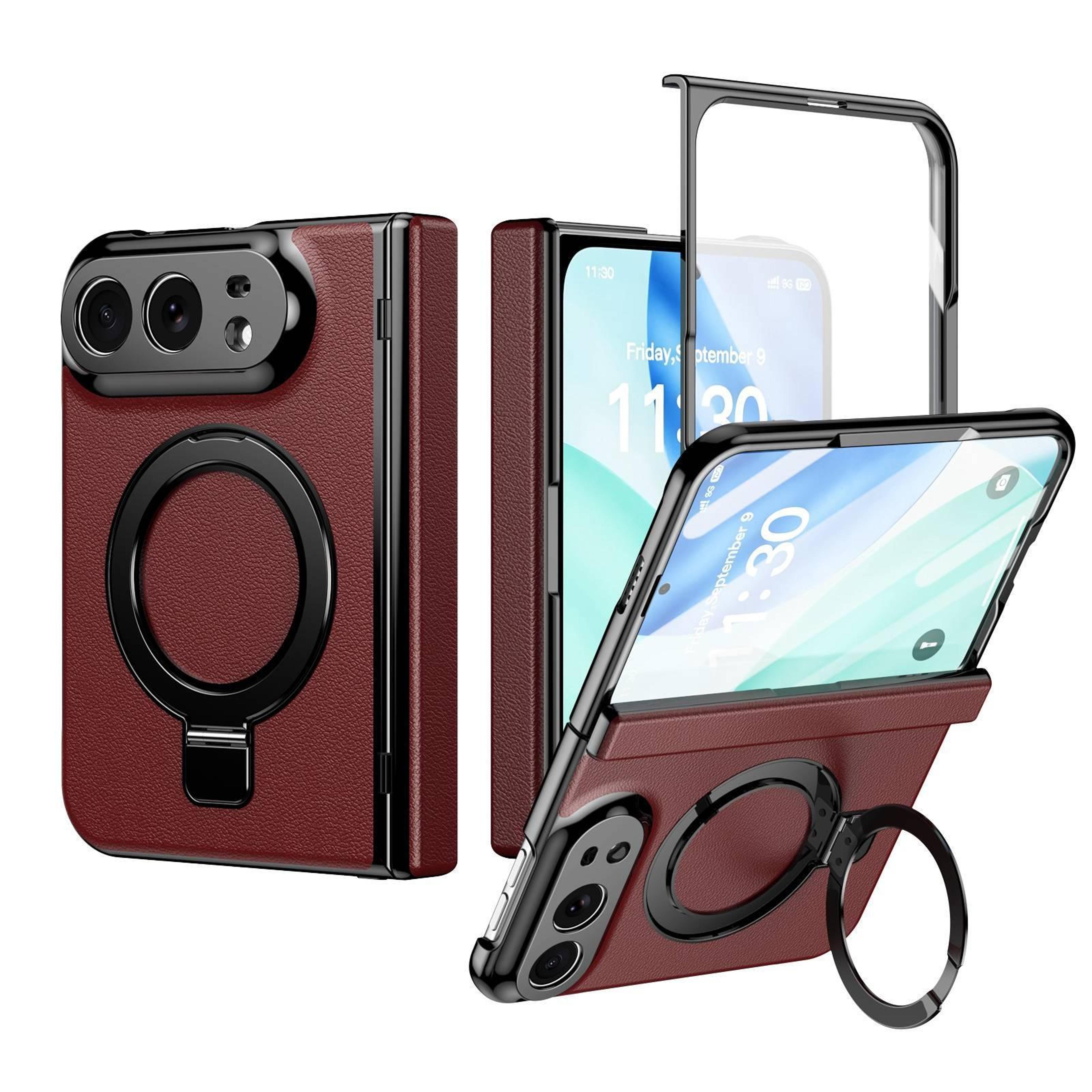 iphone duo magnetic leather case with 170° kickstand and integrated screen protector