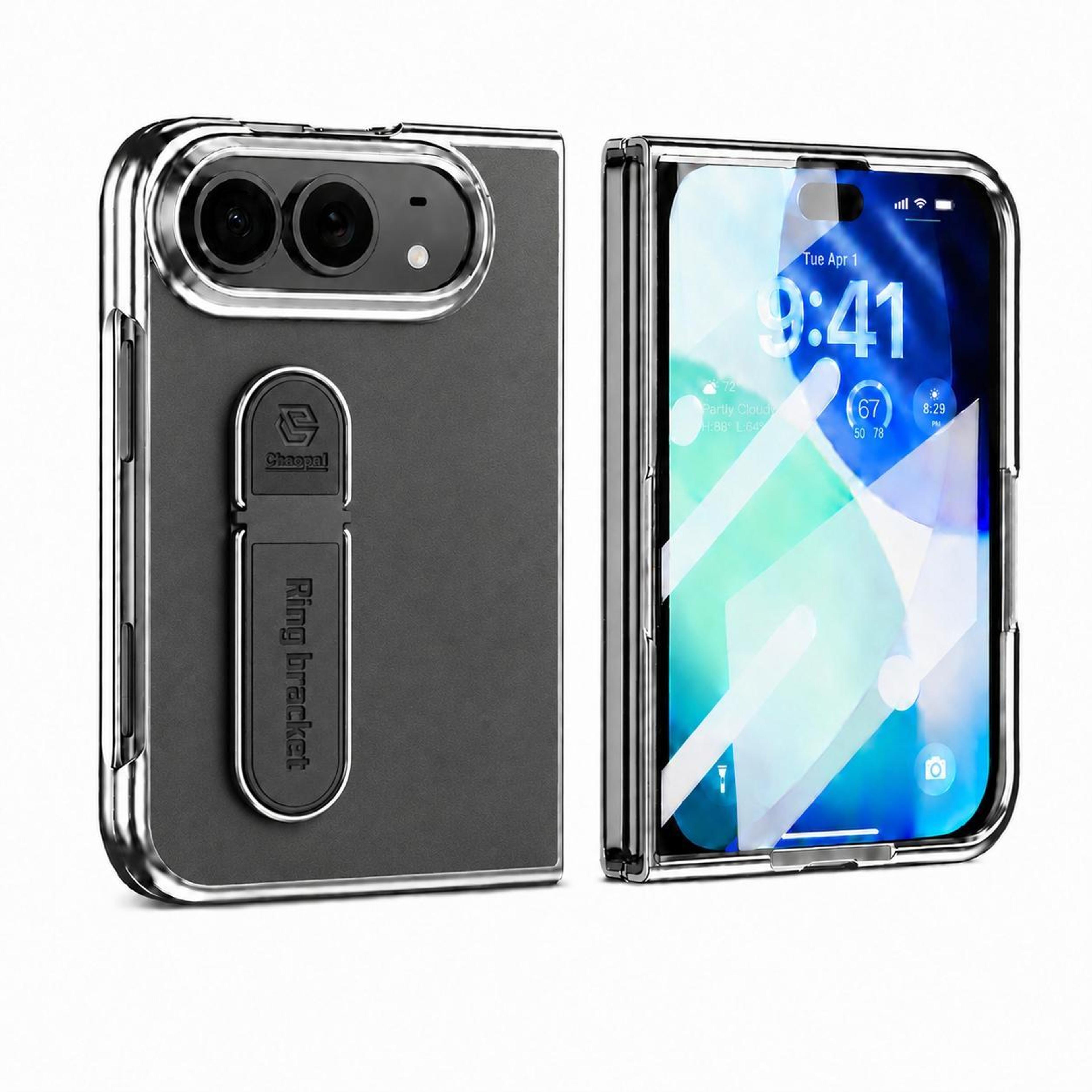 iphone duo case with kickstand and built-in screen protector, vegan leather foldable cover