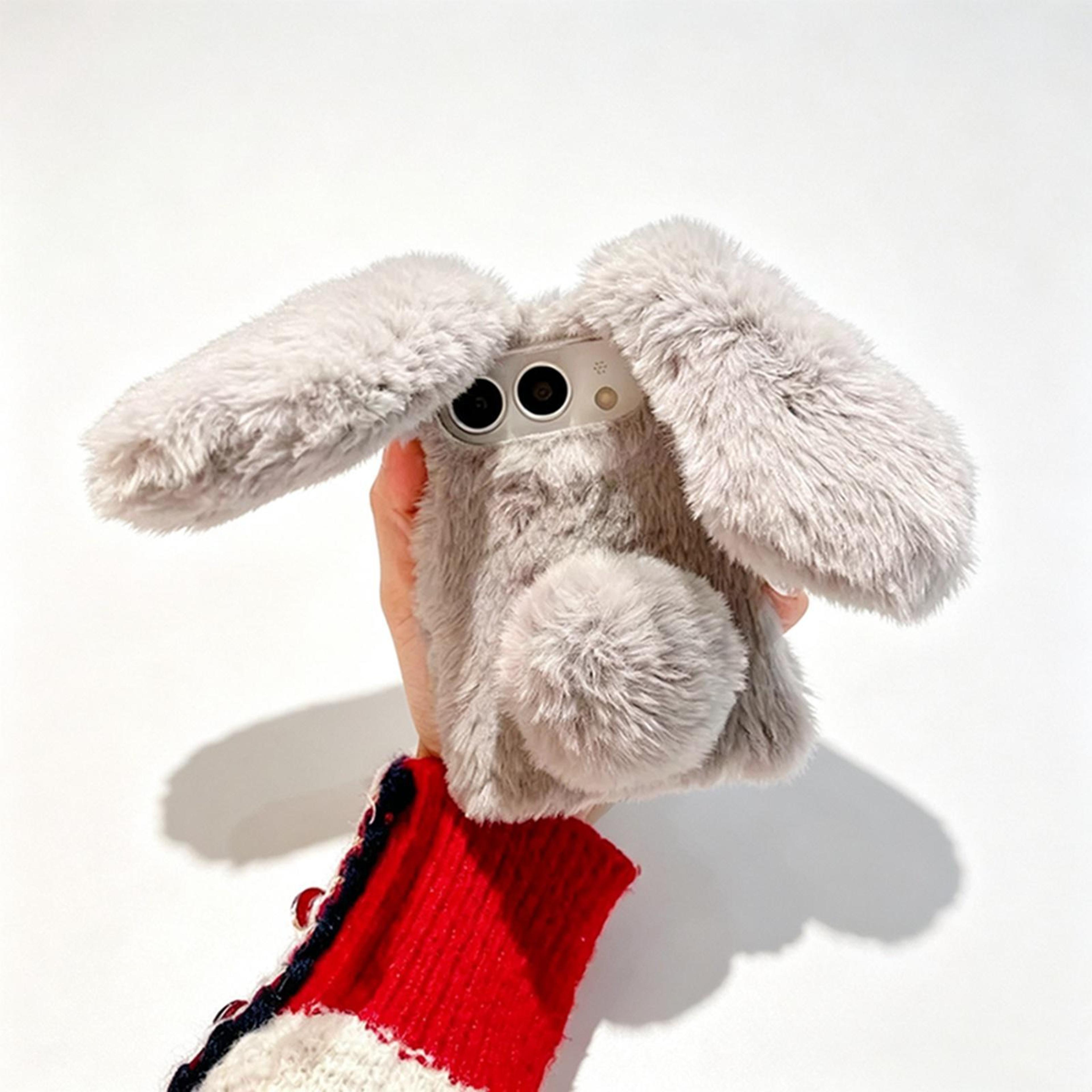 plush rabbit iphone fold case with soft tpu protection and foldable design