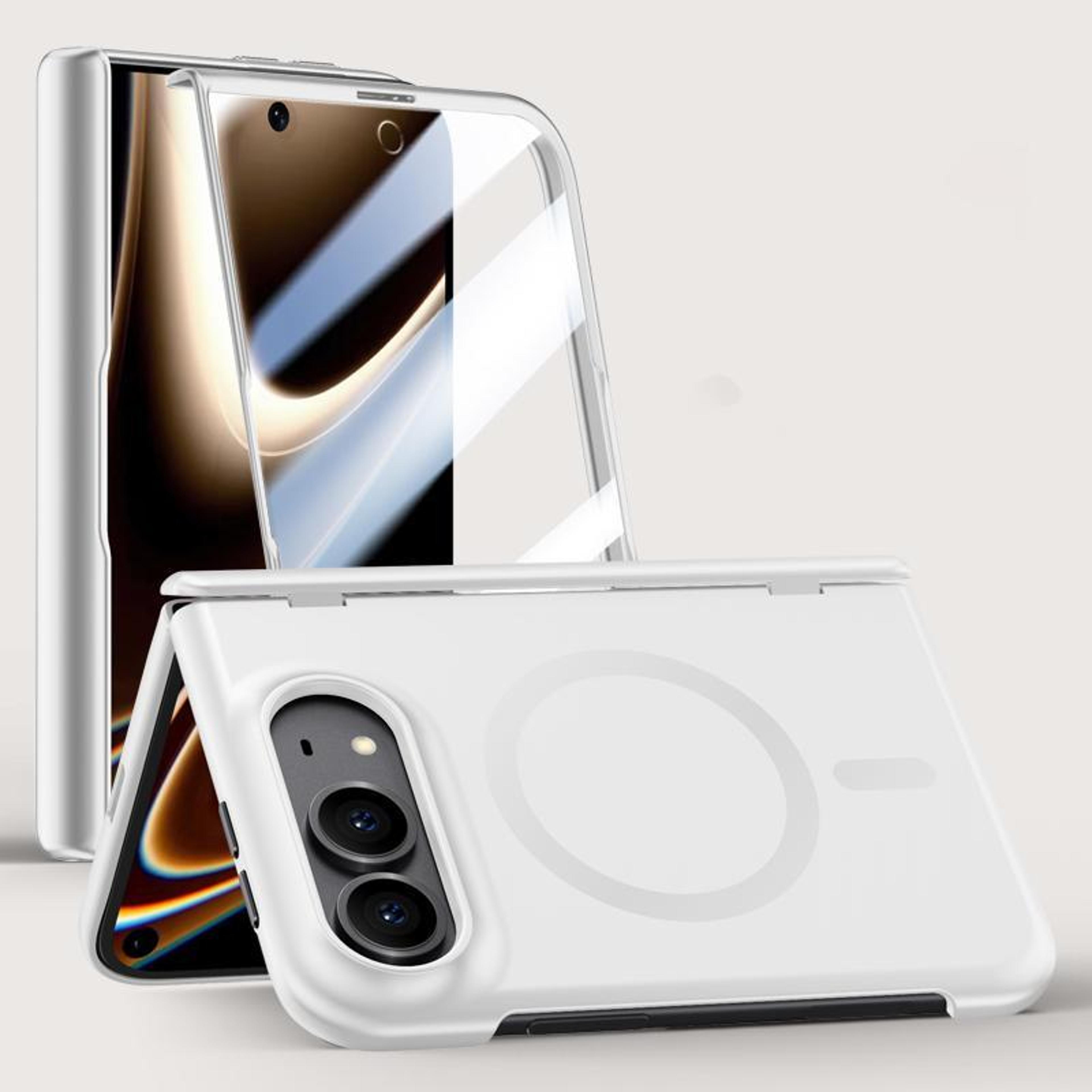 iphone duo magnetic phone case with tempered glass protector and 180° folding hinge