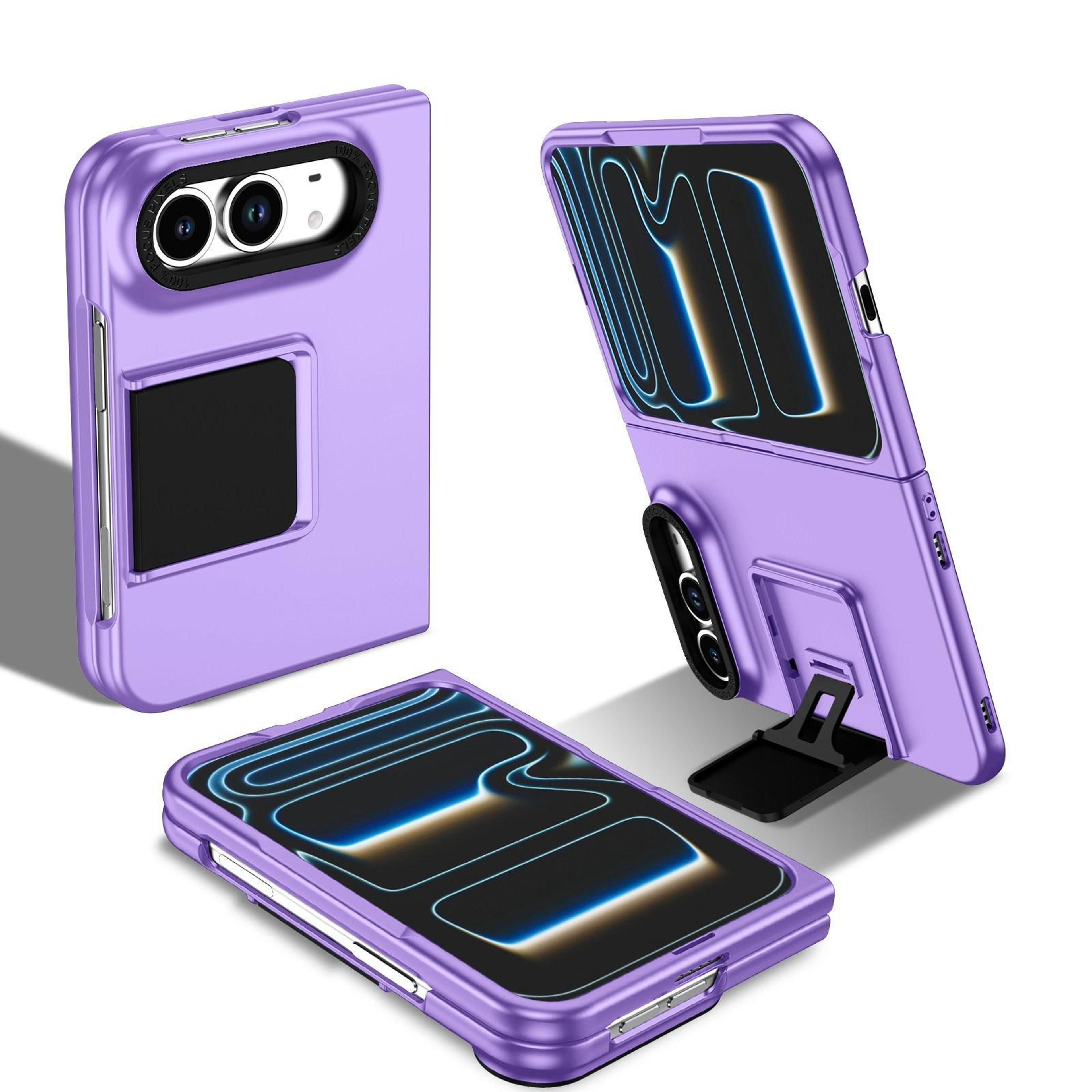 iphone duo case with folding stand, durable pc phone case in purple
