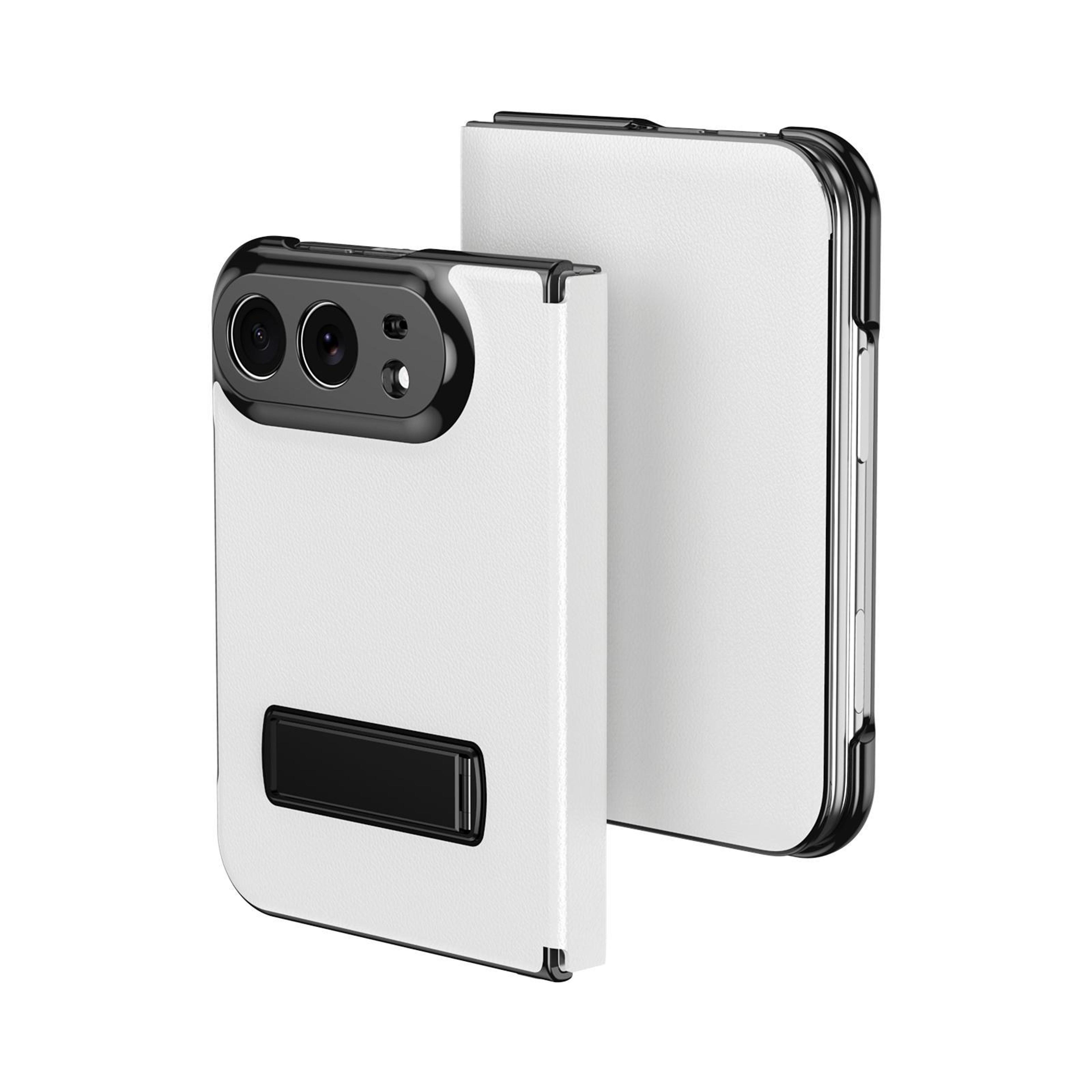 iphone duo vegan leather phone case with magnetic flip cover and 170° kickstand