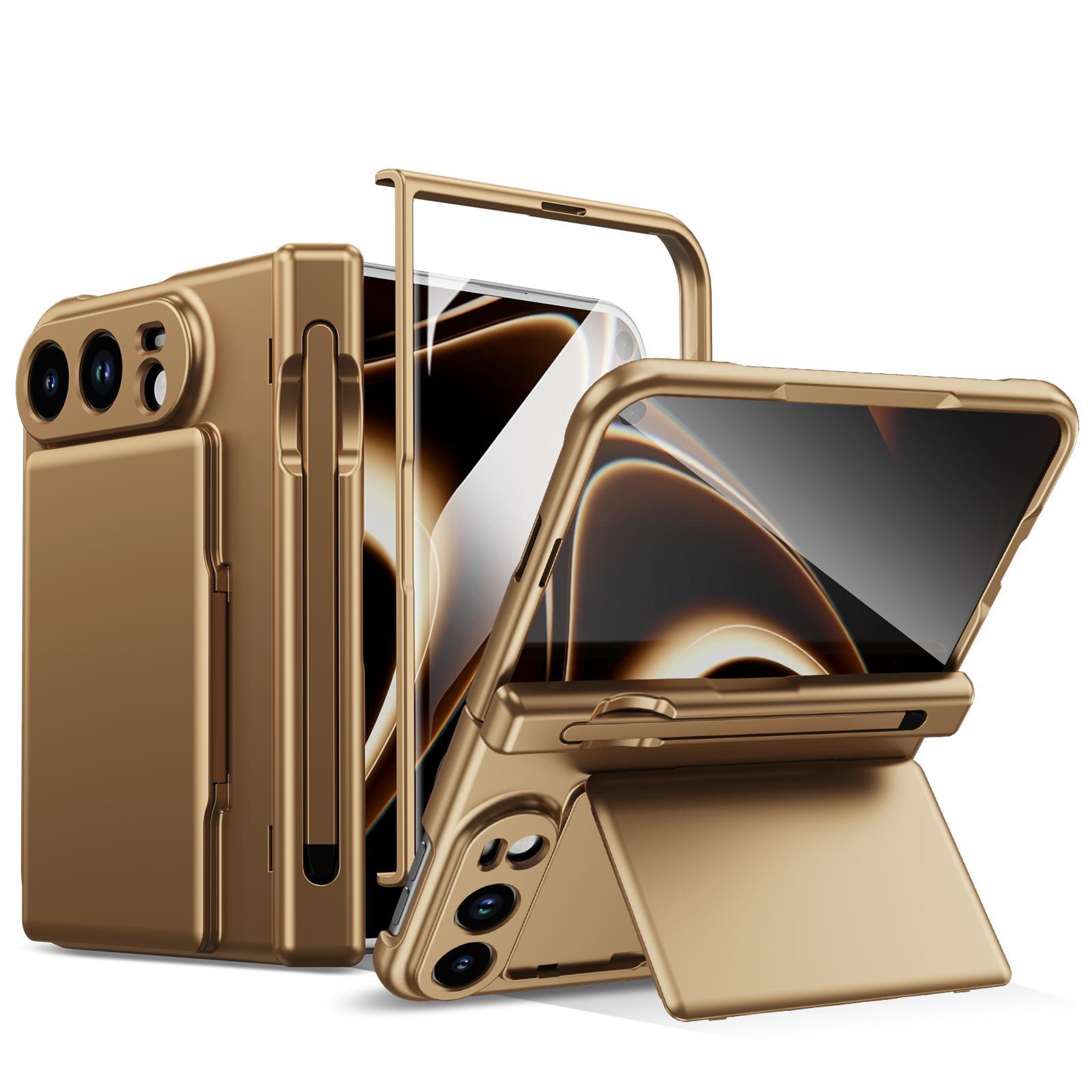 iphone duo case with card holder phone case design, hinge protection and built-in screen protector